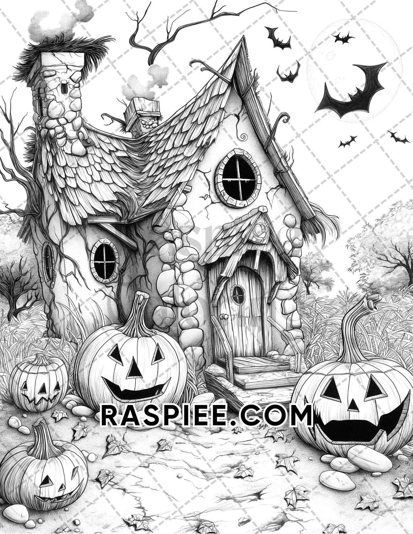 Spooky Pumpkin Halloween Adult Coloring Pages Printable PDF Instant Download