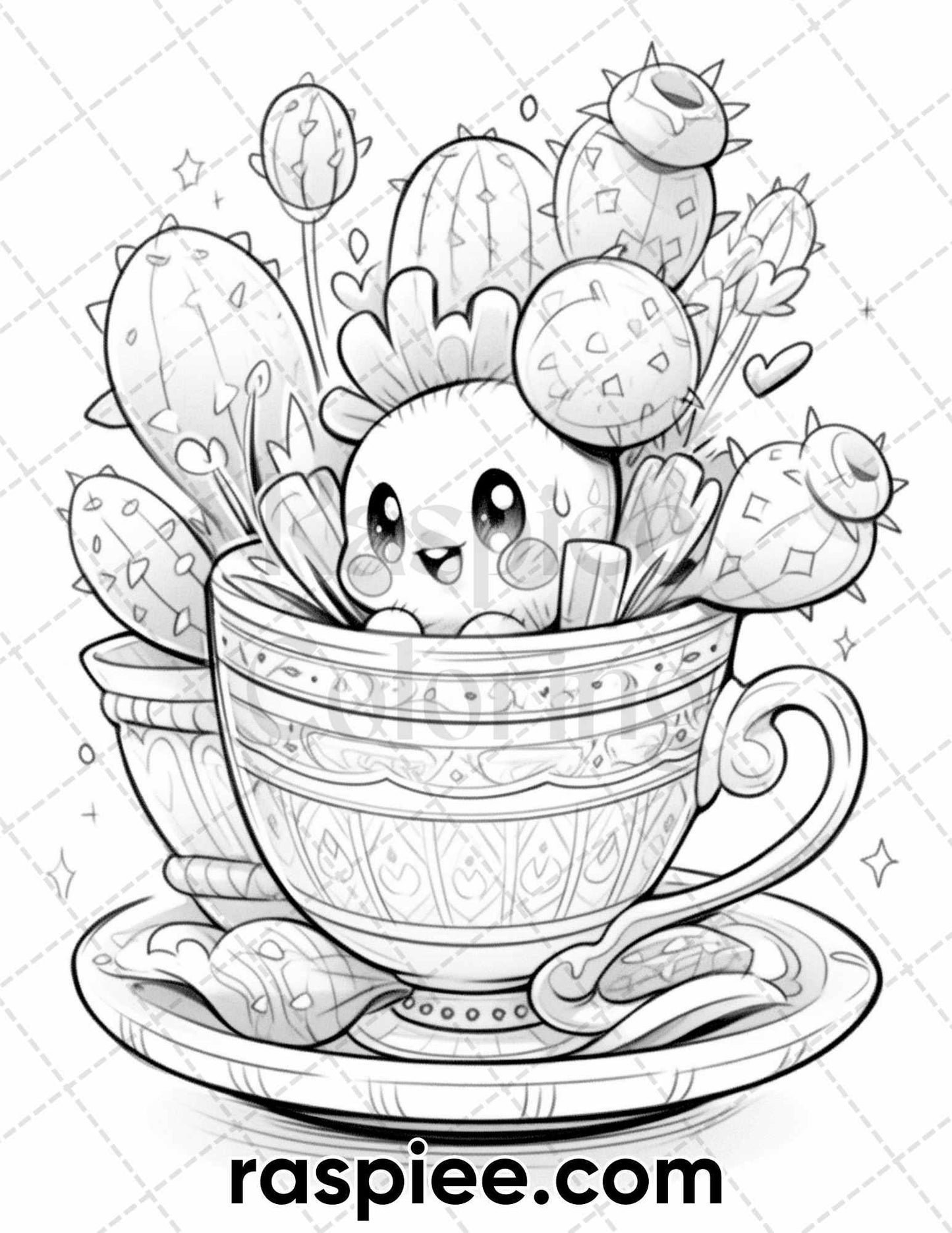 60 Cute Cactus Adventure Grayscale Coloring Pages for Adults, Printable PDF Instant Download