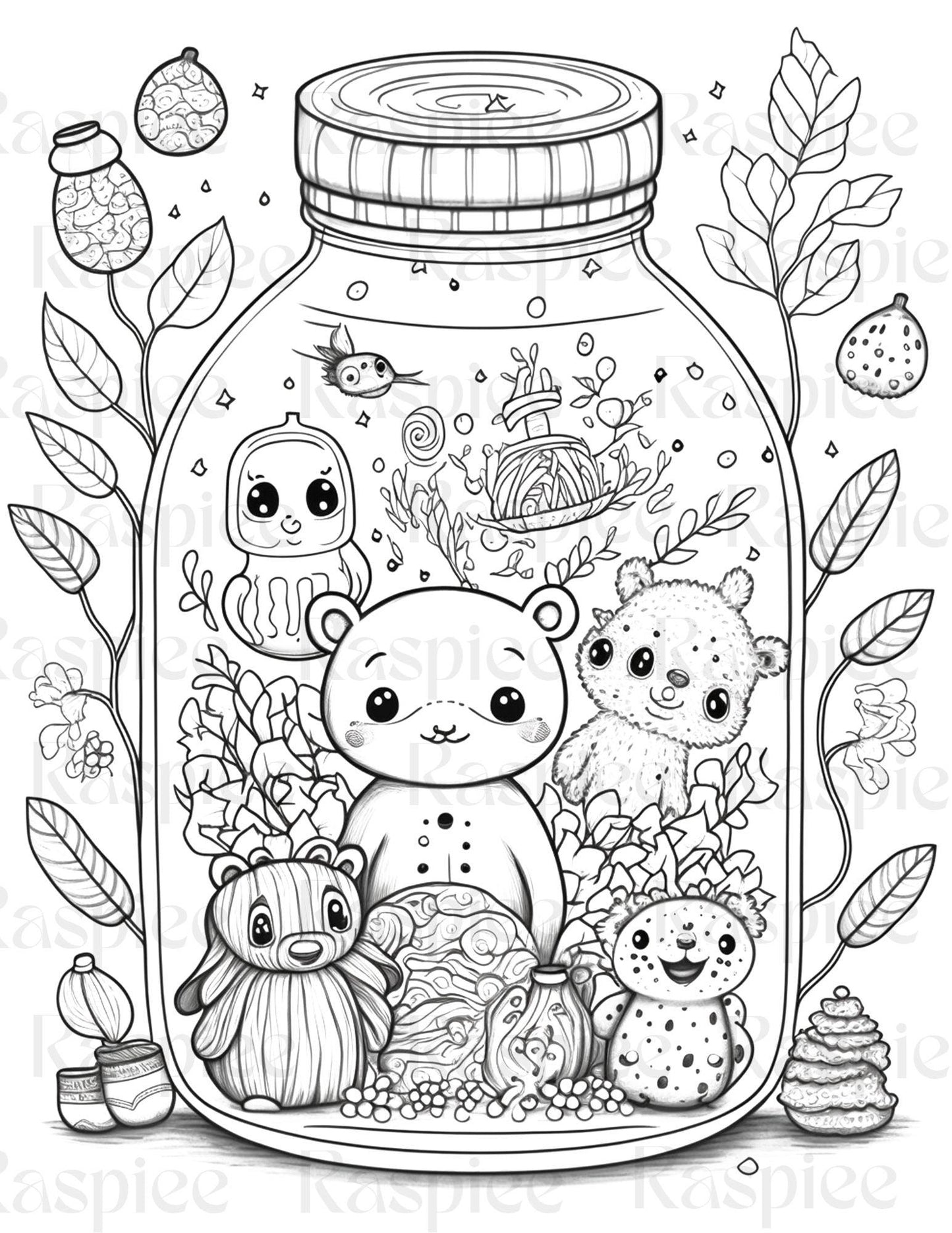 100 Animal in Jar Coloring Pages, Printable Coloring Pages for Kids and Adults, Printable PDF File Instant Download