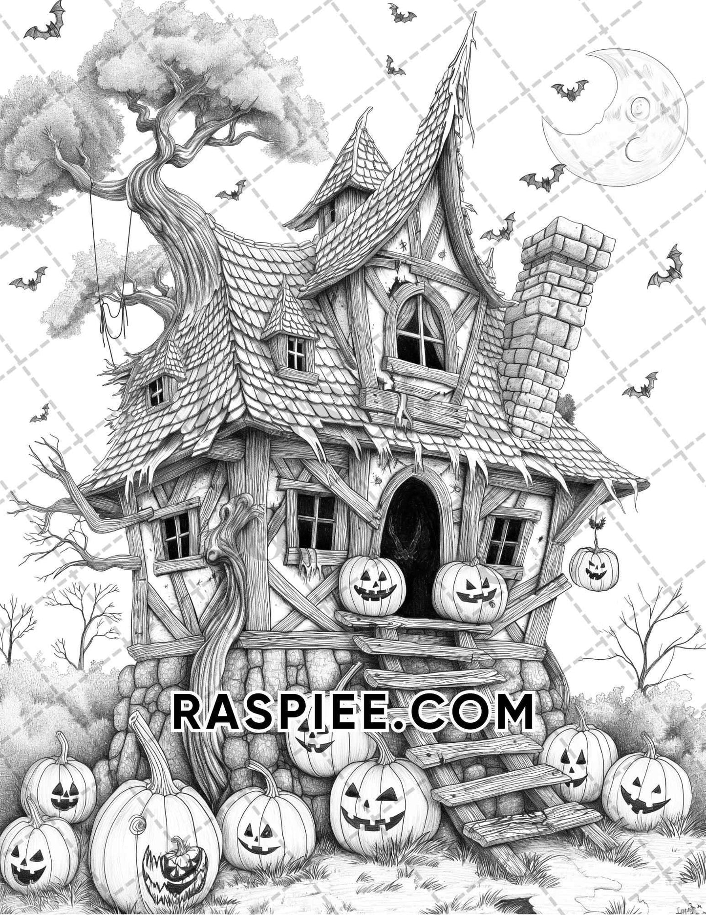 Spooky Pumpkin Halloween Adult Coloring Pages Printable PDF Instant Download