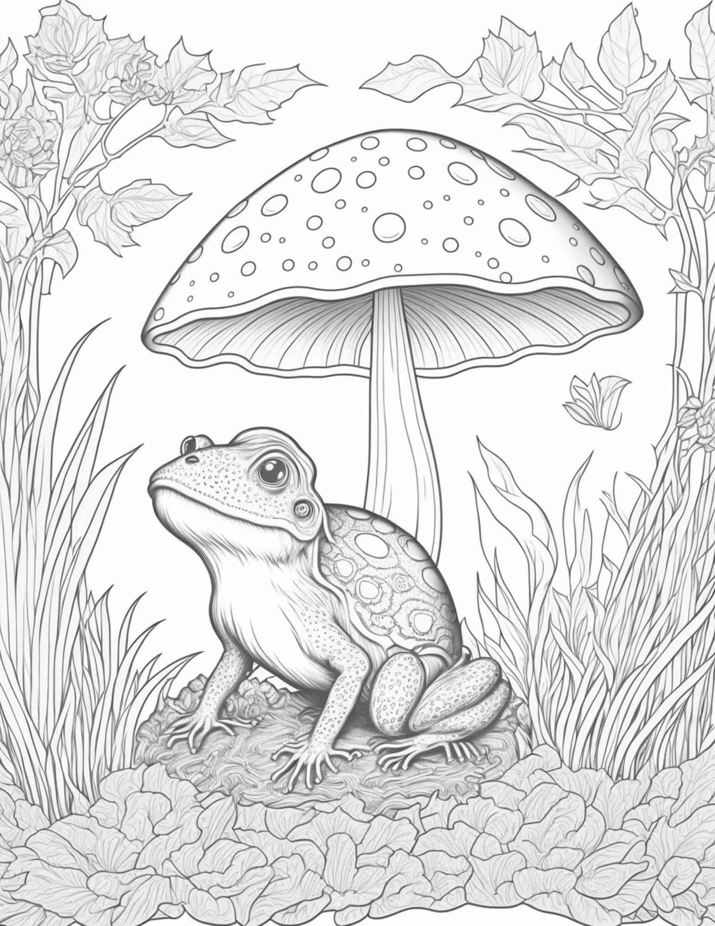 100 Mushroom Forest Coloring Pages Printable for Adults and Kids, Grayscale Coloring Book, Printable PDF File Instant Download