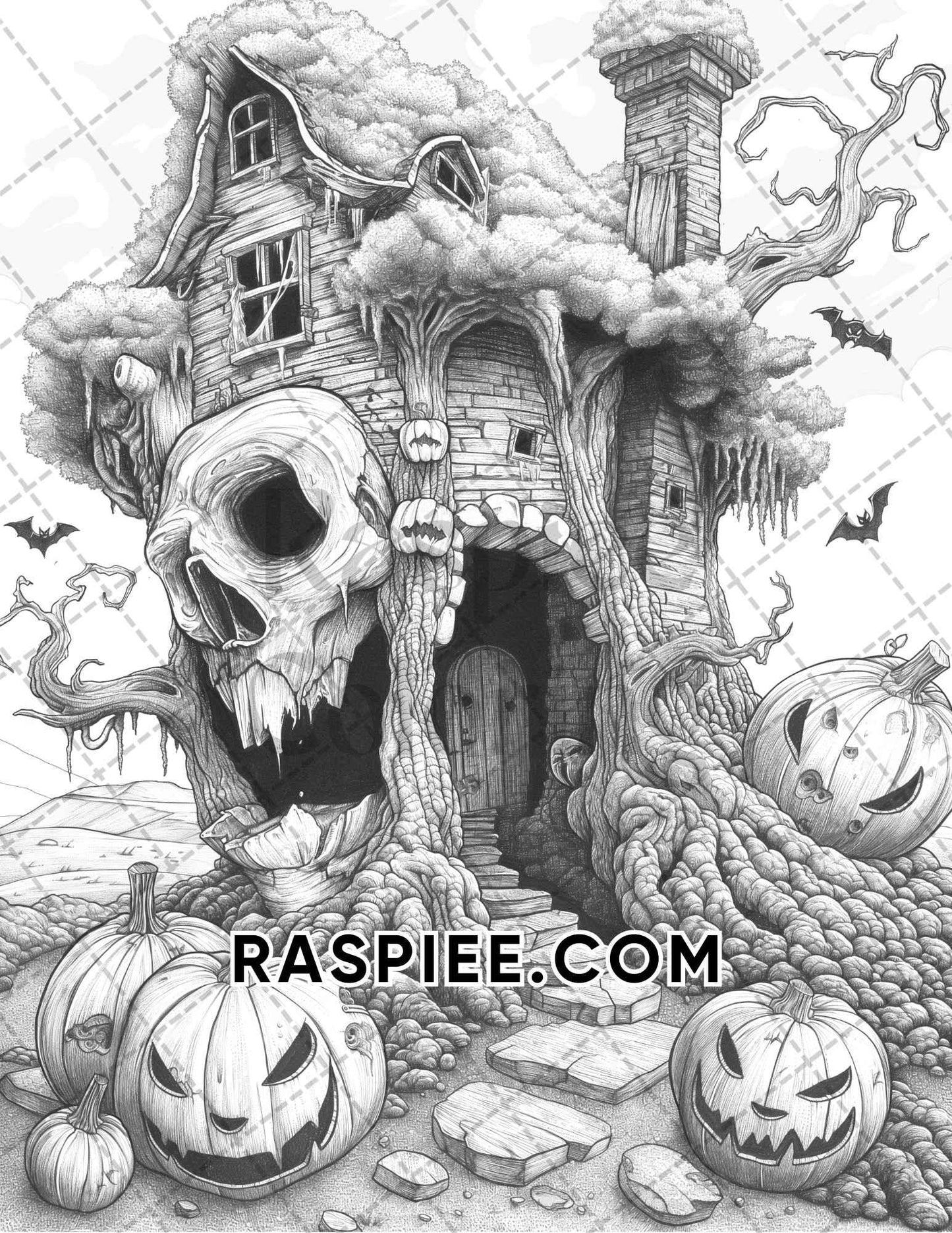 Spooky Pumpkin Halloween Adult Coloring Pages Printable PDF Instant Download