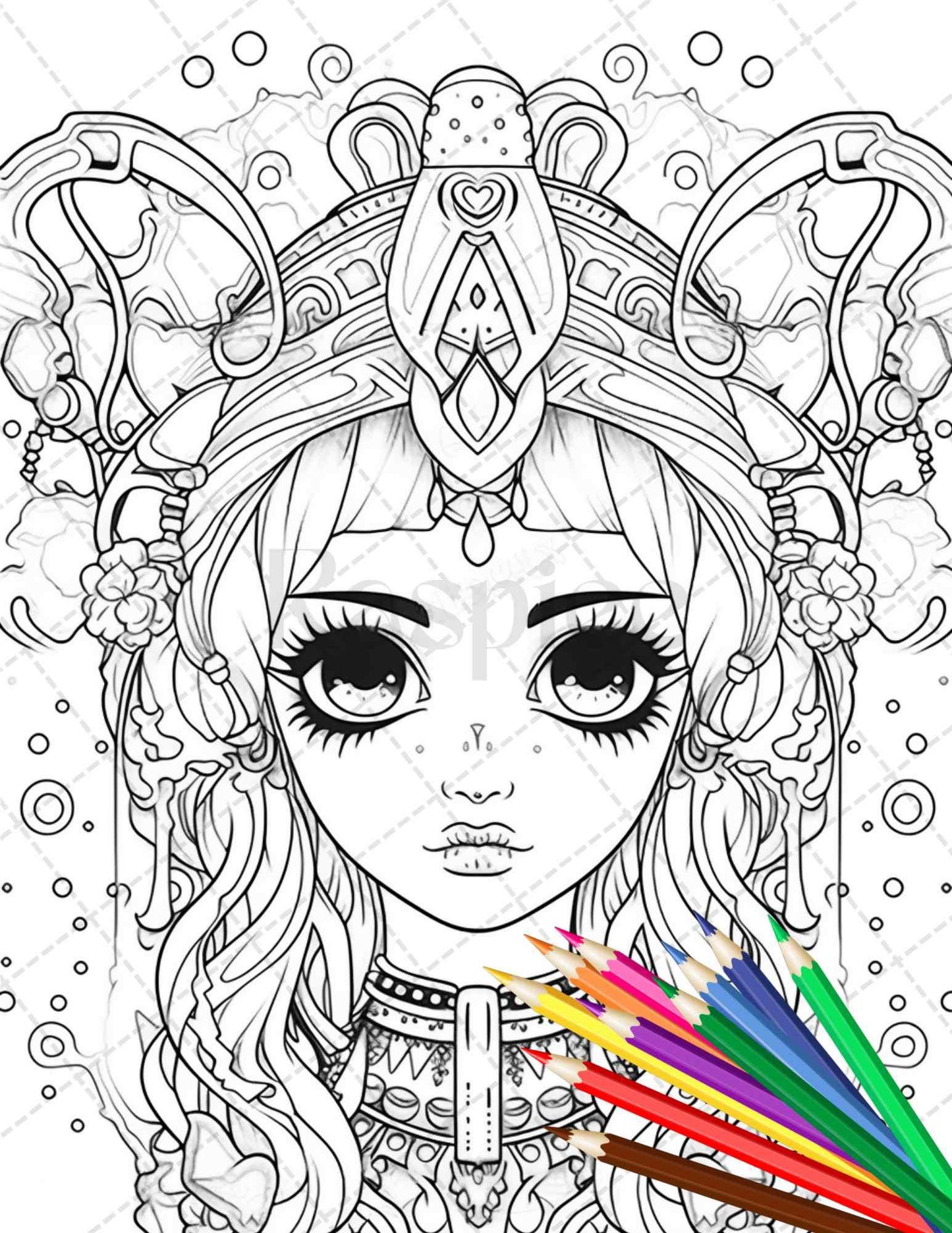 32 Creepy Kawaii Pastel Goth Coloring Pages Printable for Adults, Grayscale Coloring Page, PDF File Instant Download