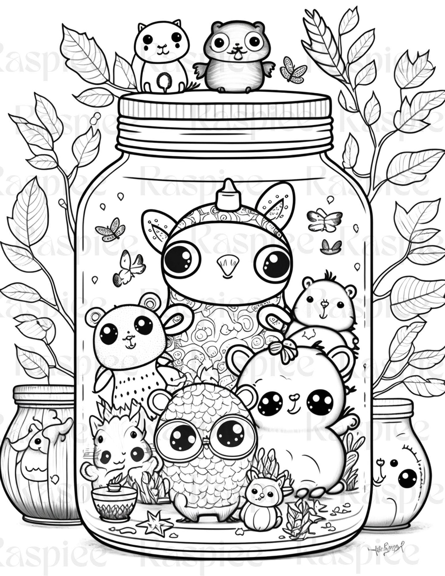 100 Animal in Jar Coloring Pages, Printable Coloring Pages for Kids and Adults, Printable PDF File Instant Download