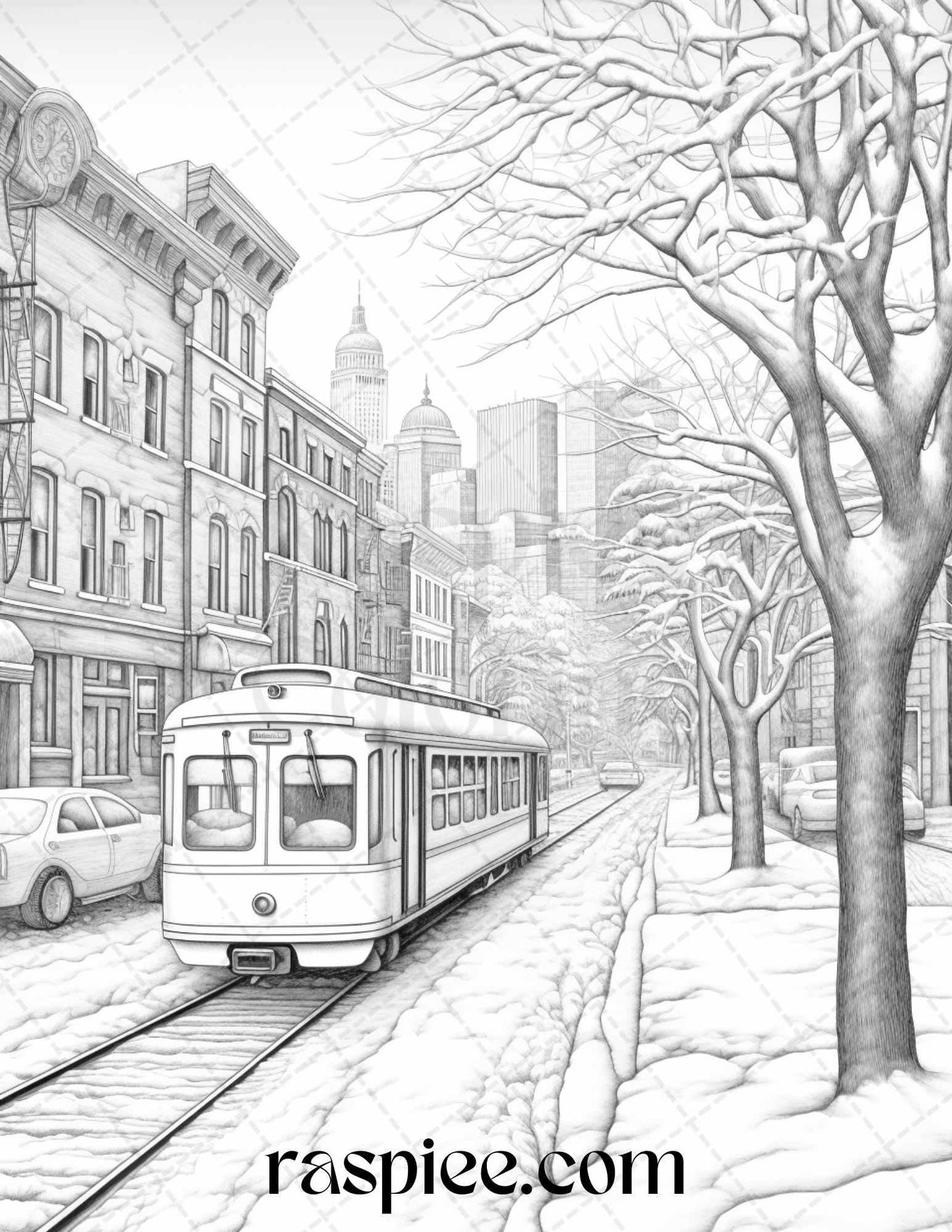 Winter Scenery Grayscale Coloring Pages Printable, Relaxing Snowy Landscapes, PDF File Instant Download