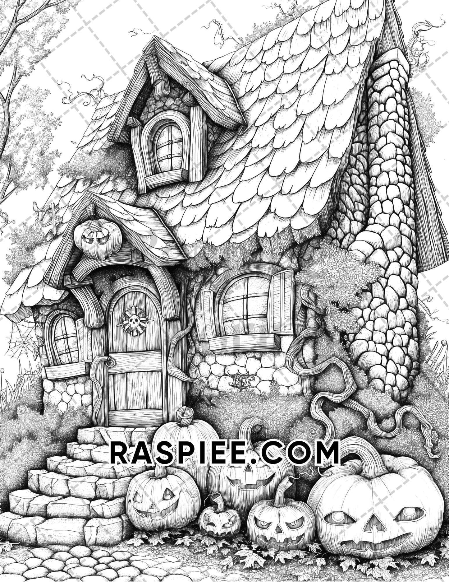Spooky Pumpkin Halloween Adult Coloring Pages Printable PDF Instant Download