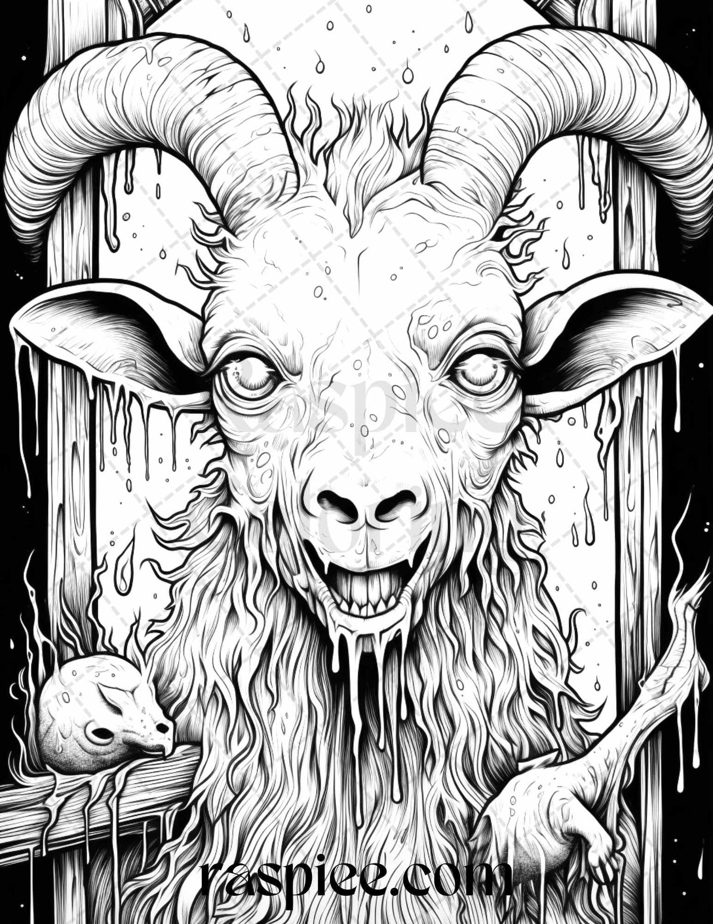 50 Halloween Scary Animals Grayscale Coloring Pages Printable for Adults, PDF File Instant Download