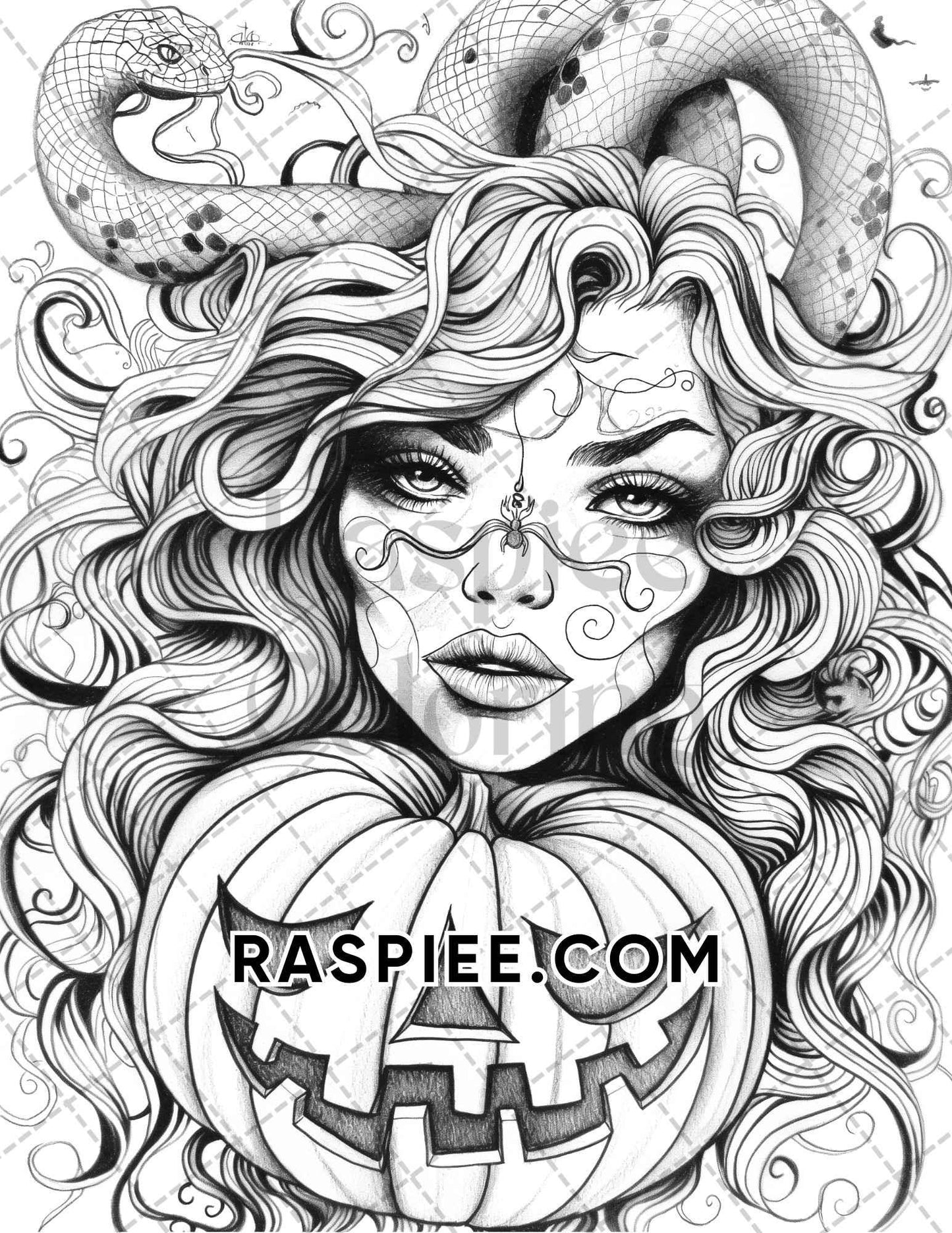 Spooky Pumpkin Halloween Adult Coloring Pages Printable PDF Instant Download