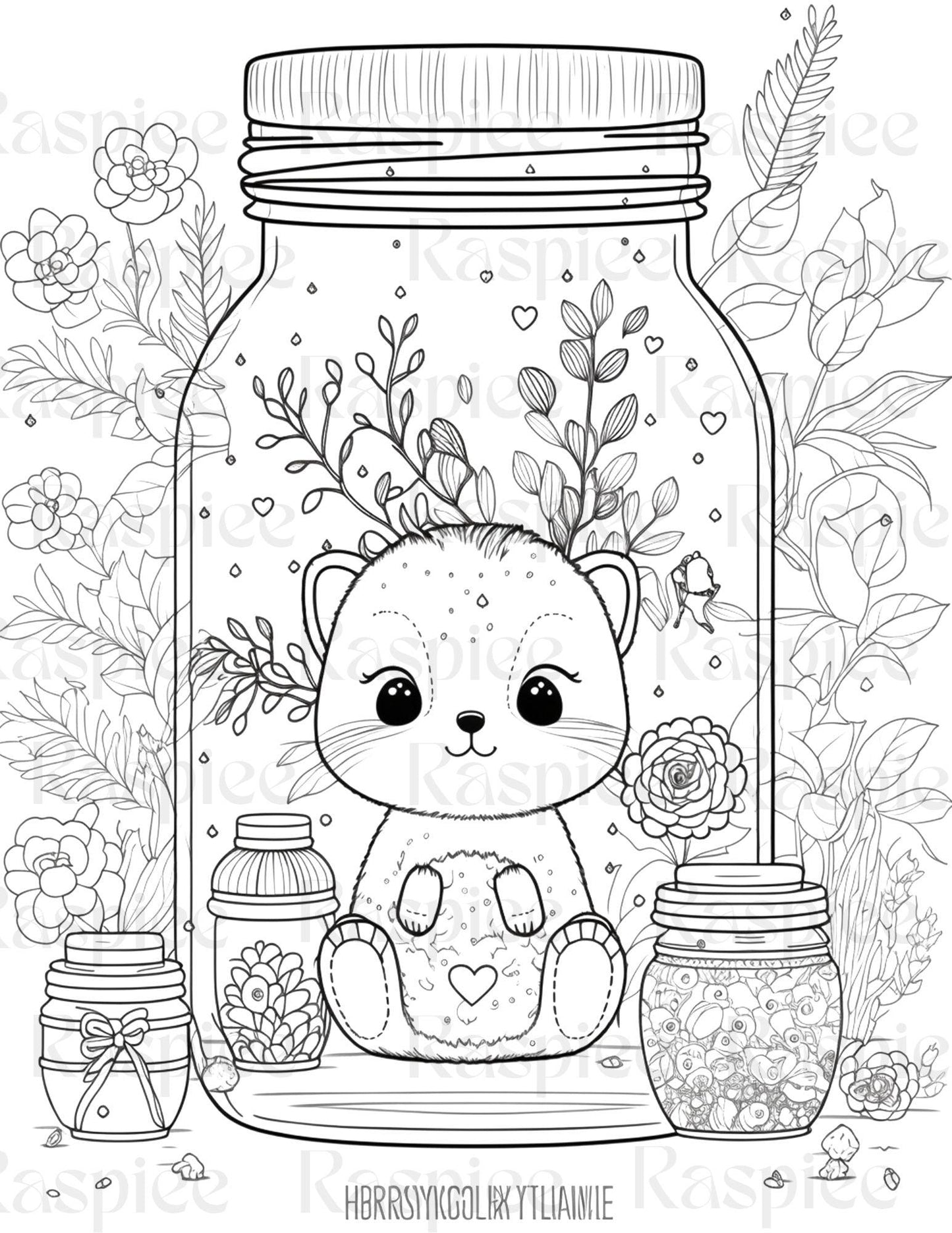 100 Animal in Jar Coloring Pages, Printable Coloring Pages for Kids and Adults, Printable PDF File Instant Download
