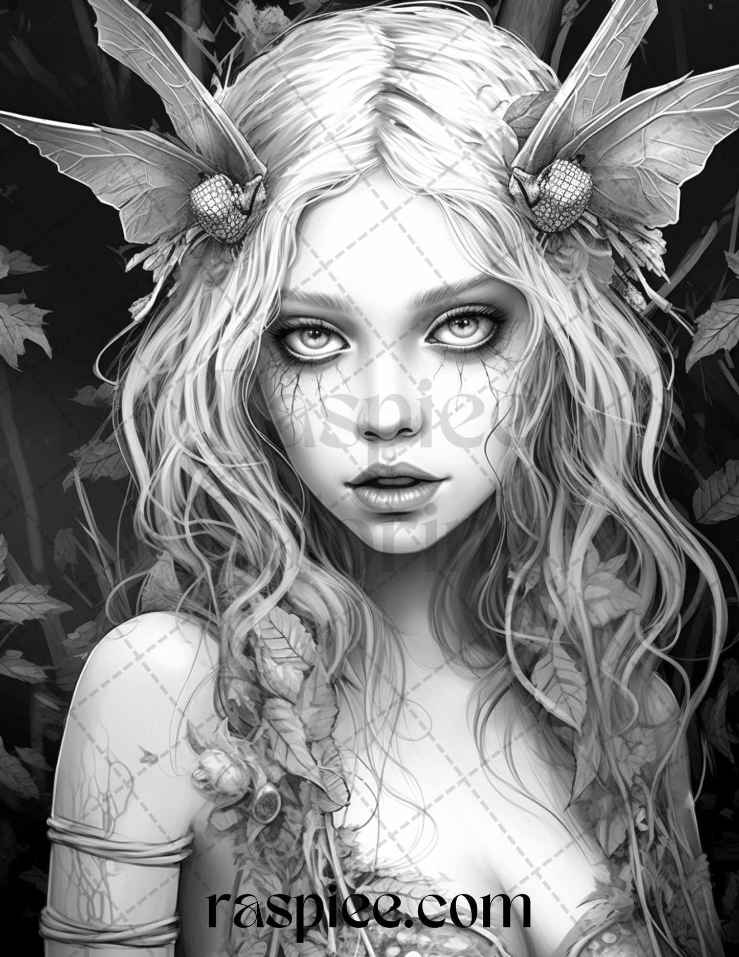 60 Halloween Zombie Fairy Grayscale Coloring Pages Printable for Adults, PDF File Instant Download