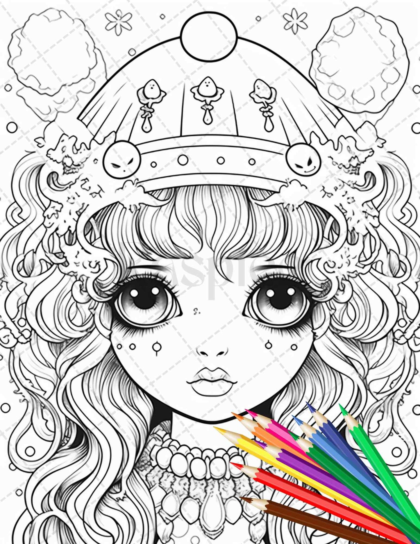 32 Creepy Kawaii Pastel Goth Coloring Pages Printable for Adults, Grayscale Coloring Page, PDF File Instant Download