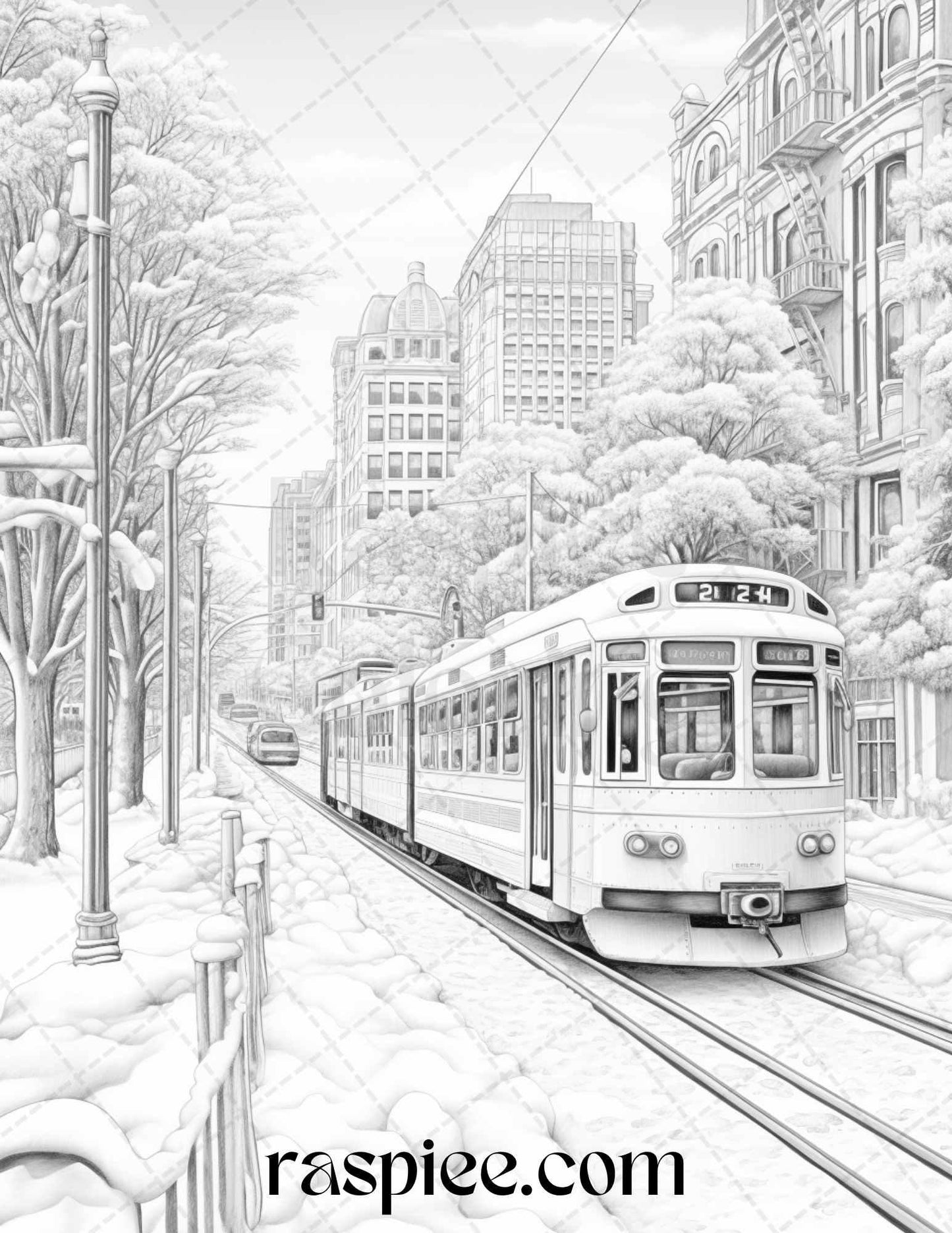 Winter Scenery Grayscale Coloring Pages Printable, Relaxing Snowy Landscapes, PDF File Instant Download