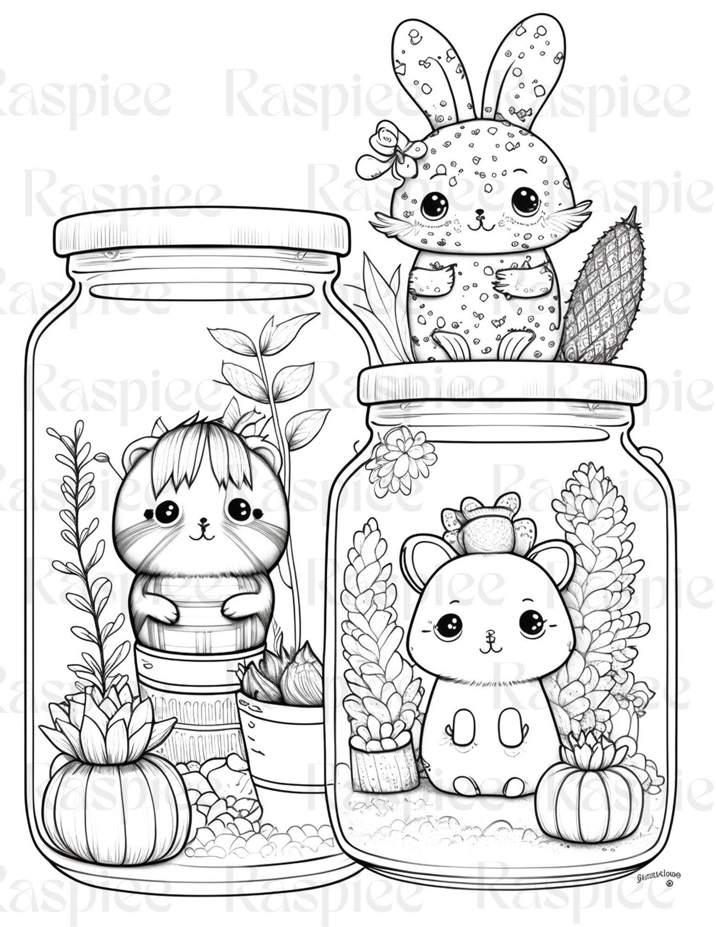 100 Animal in Jar Coloring Pages, Printable Coloring Pages for Kids and Adults, Printable PDF File Instant Download