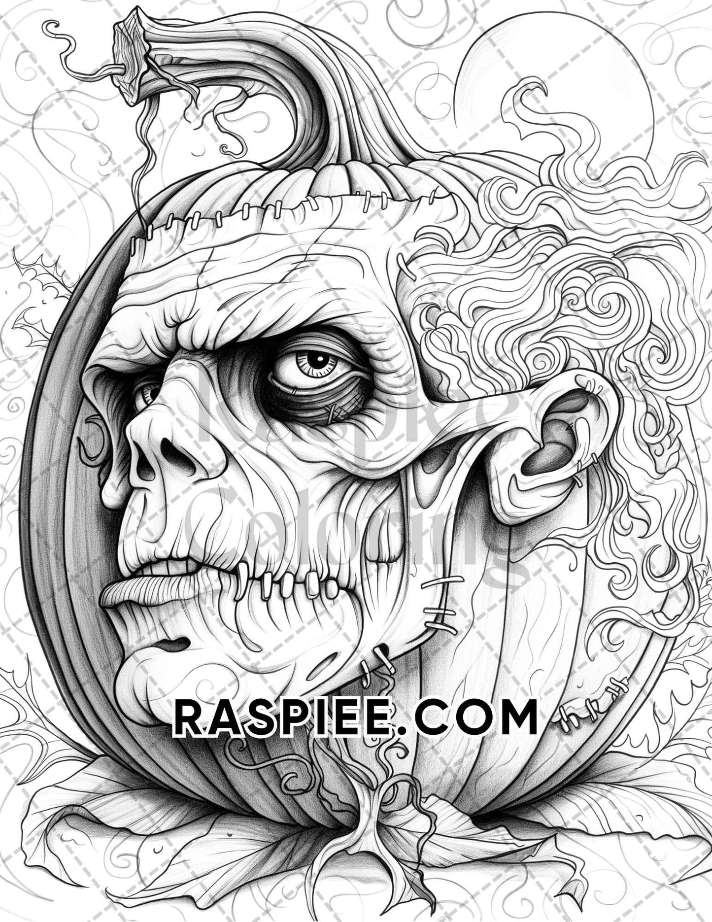 Spooky Pumpkin Halloween Adult Coloring Pages Printable PDF Instant Download