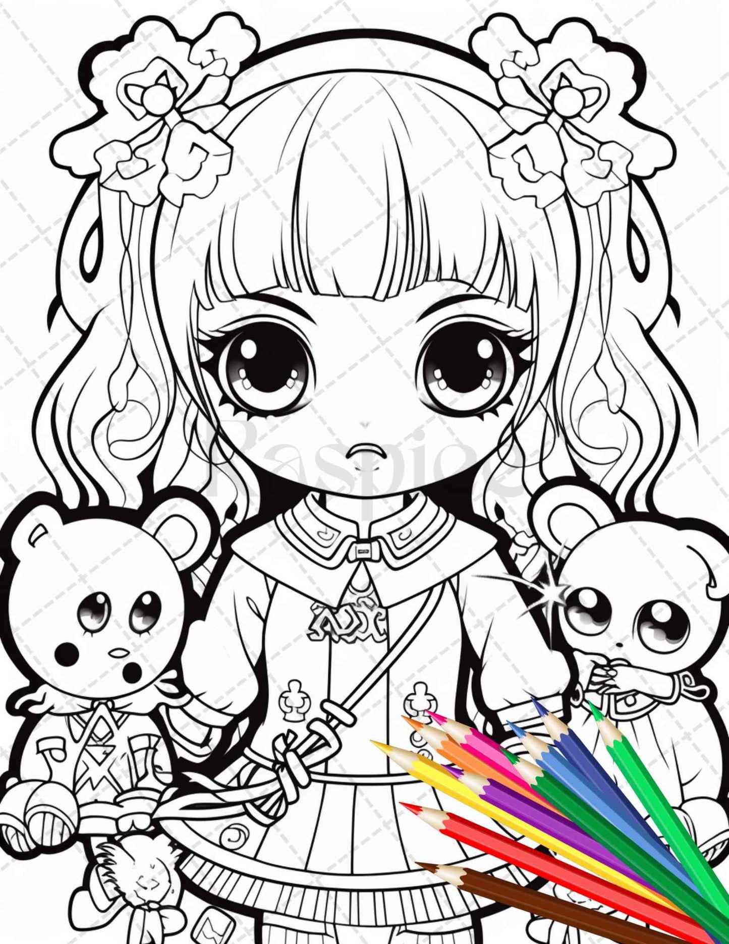 32 Creepy Kawaii Pastel Goth Coloring Pages Printable for Adults, Grayscale Coloring Page, PDF File Instant Download