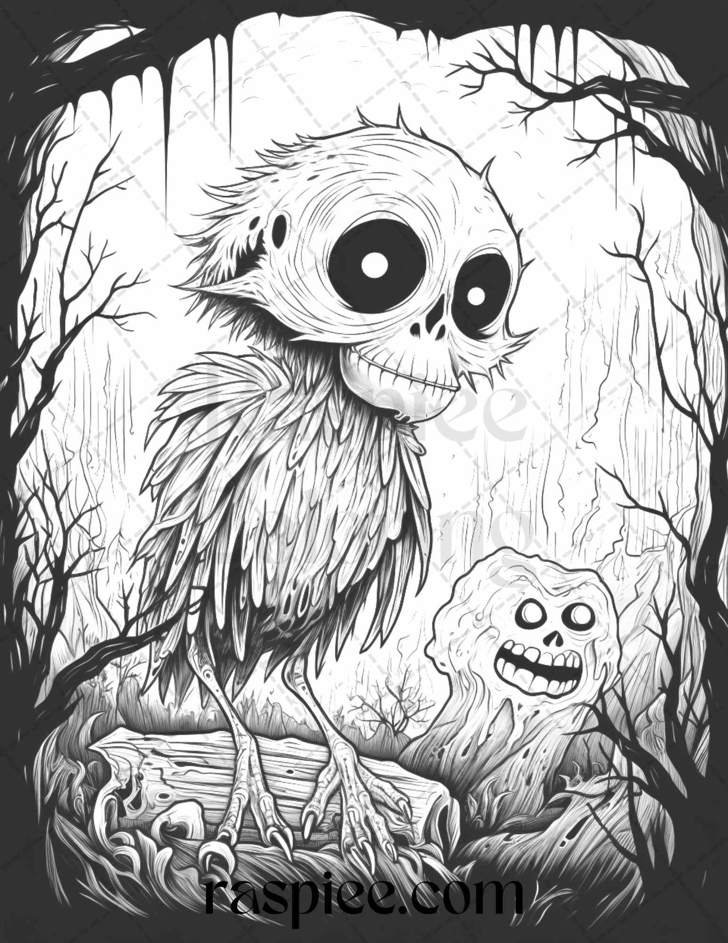 50 Halloween Scary Animals Grayscale Coloring Pages Printable for Adults, PDF File Instant Download