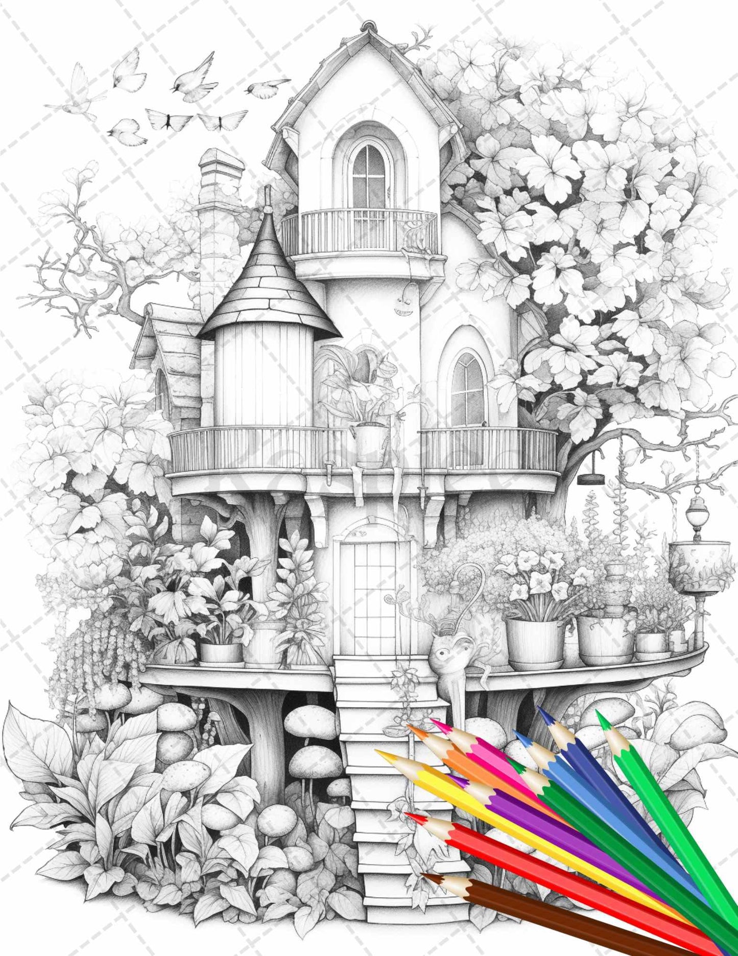 Secret Garden Coloring Pages Printable for Adults, Grayscale Coloring Page, PDF File Instant Download