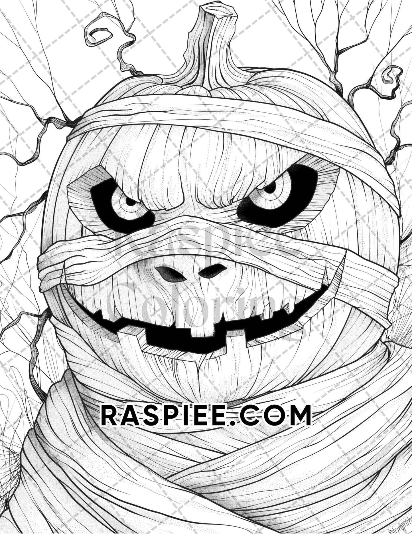 Spooky Pumpkin Halloween Adult Coloring Pages Printable PDF Instant Download