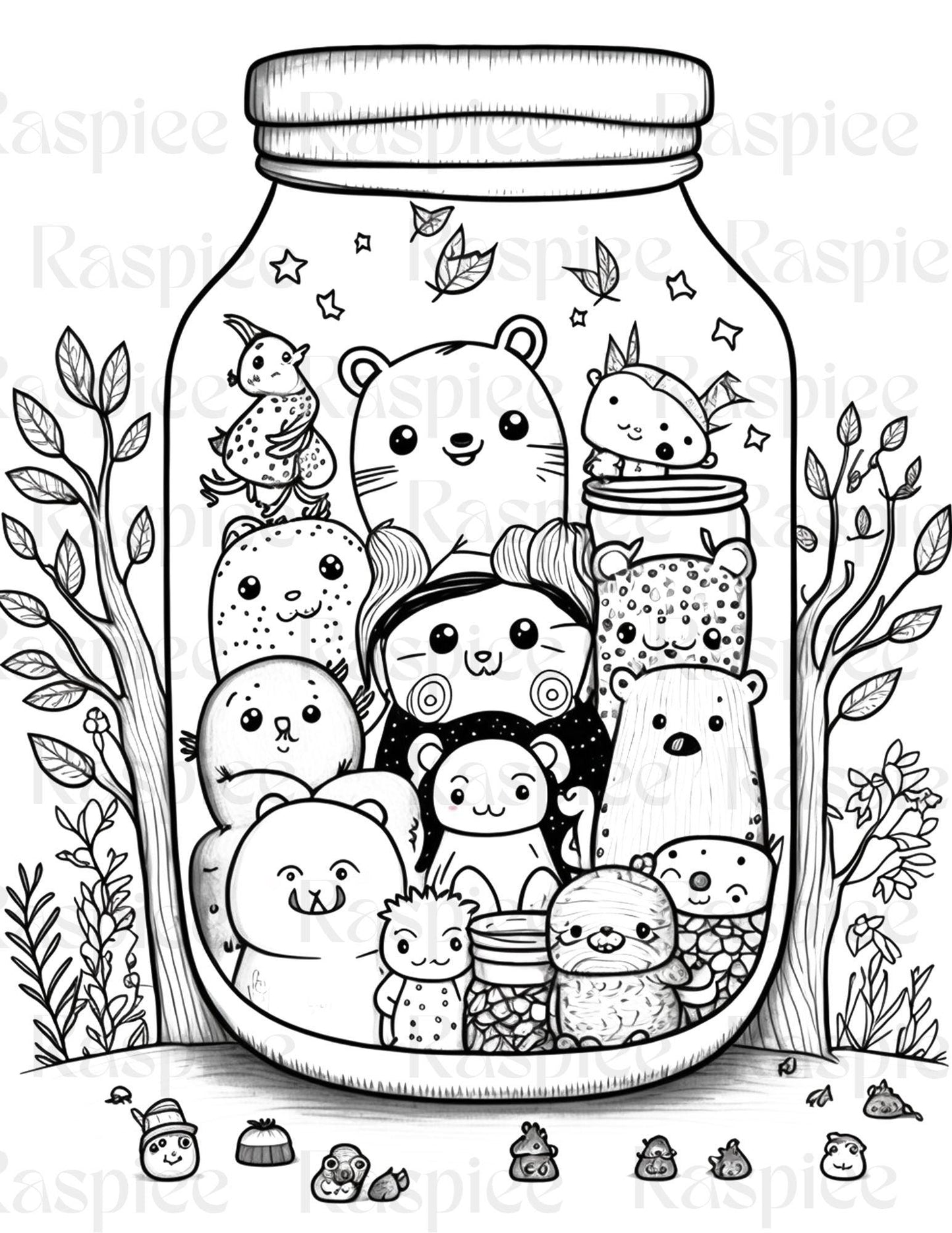 100 Animal in Jar Coloring Pages, Printable Coloring Pages for Kids and Adults, Printable PDF File Instant Download