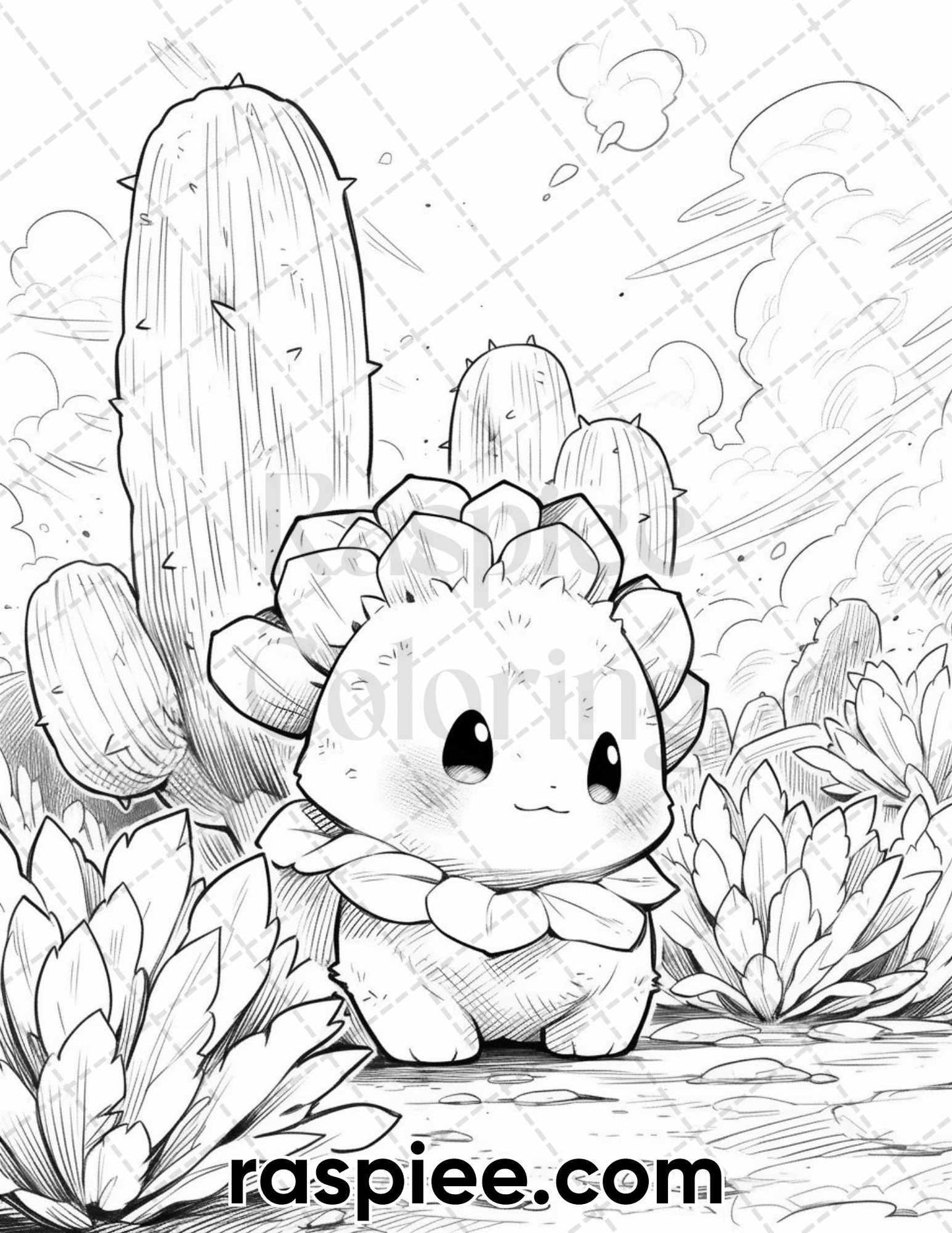 60 Cute Cactus Adventure Grayscale Coloring Pages for Adults, Printable PDF Instant Download