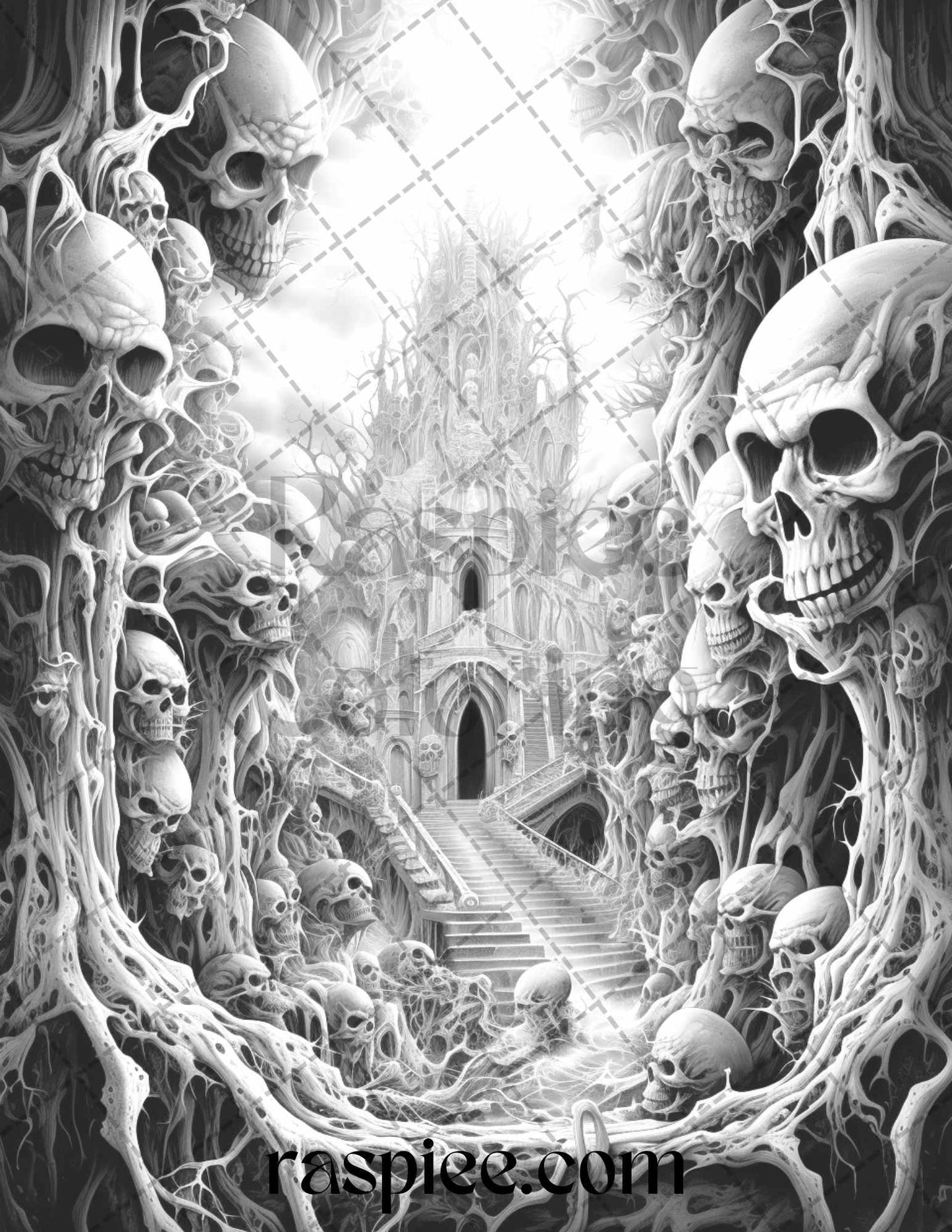 60 Halloween Nightmare Grayscale Coloring Pages Printable for Adults, PDF File Instant Download