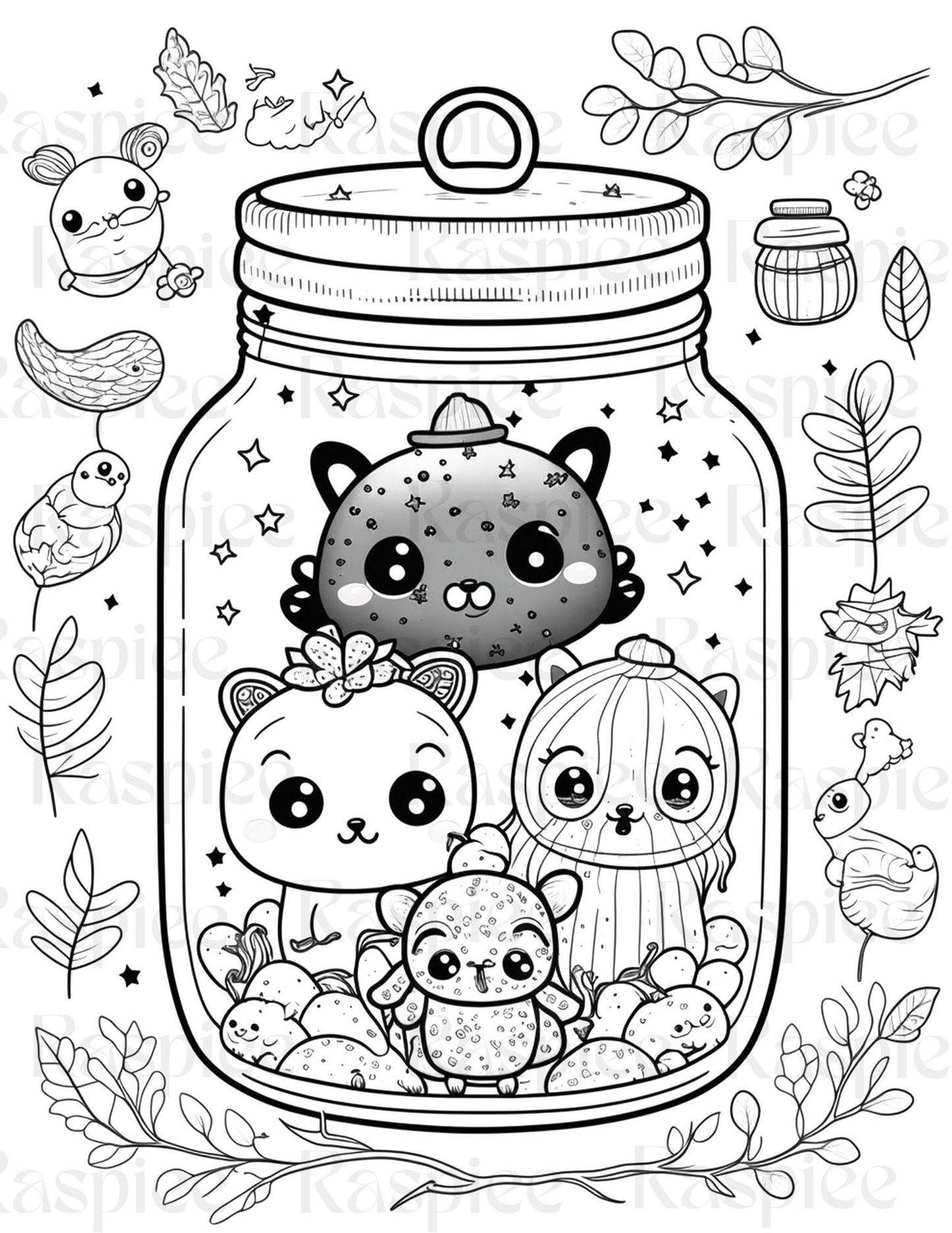 100 Animal in Jar Coloring Pages, Printable Coloring Pages for Kids and Adults, Printable PDF File Instant Download