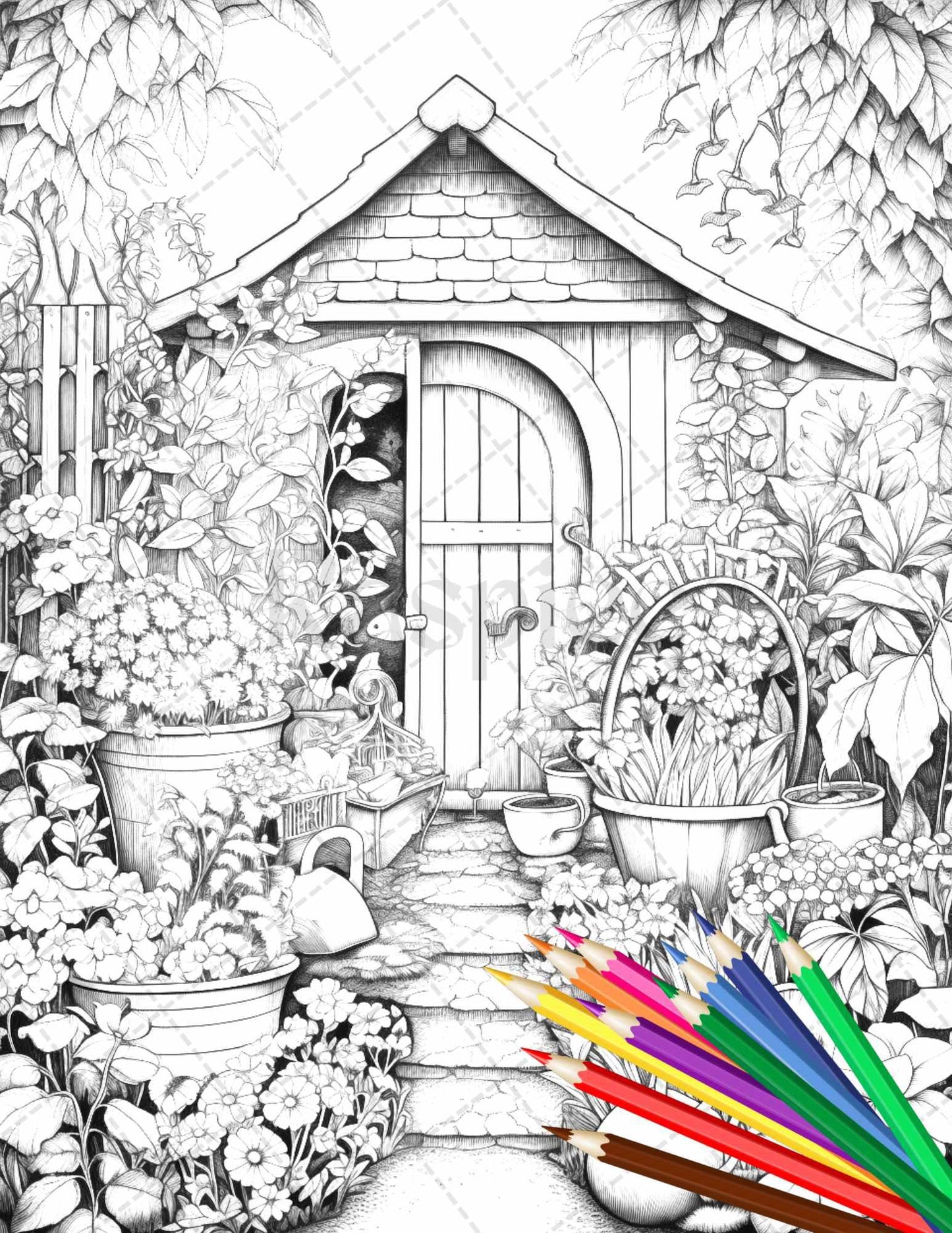 Secret Garden Coloring Pages Printable for Adults, Grayscale Coloring Page, PDF File Instant Download
