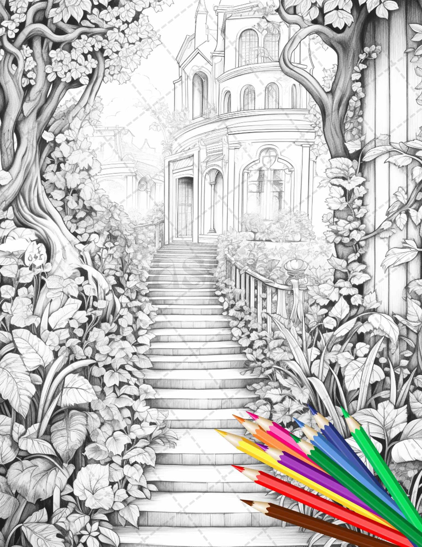 Secret Garden Coloring Pages Printable for Adults, Grayscale Coloring Page, PDF File Instant Download