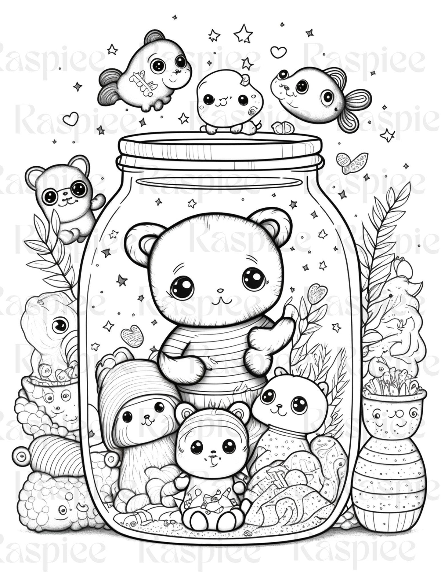 100 Animal in Jar Coloring Pages, Printable Coloring Pages for Kids and Adults, Printable PDF File Instant Download