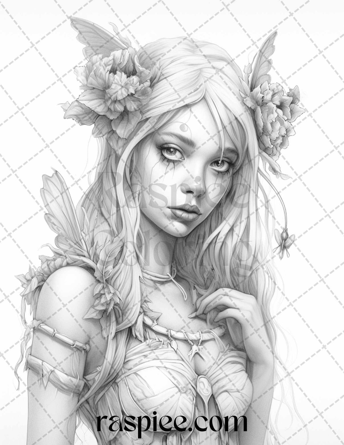 60 Halloween Zombie Fairy Grayscale Coloring Pages Printable for Adults, PDF File Instant Download