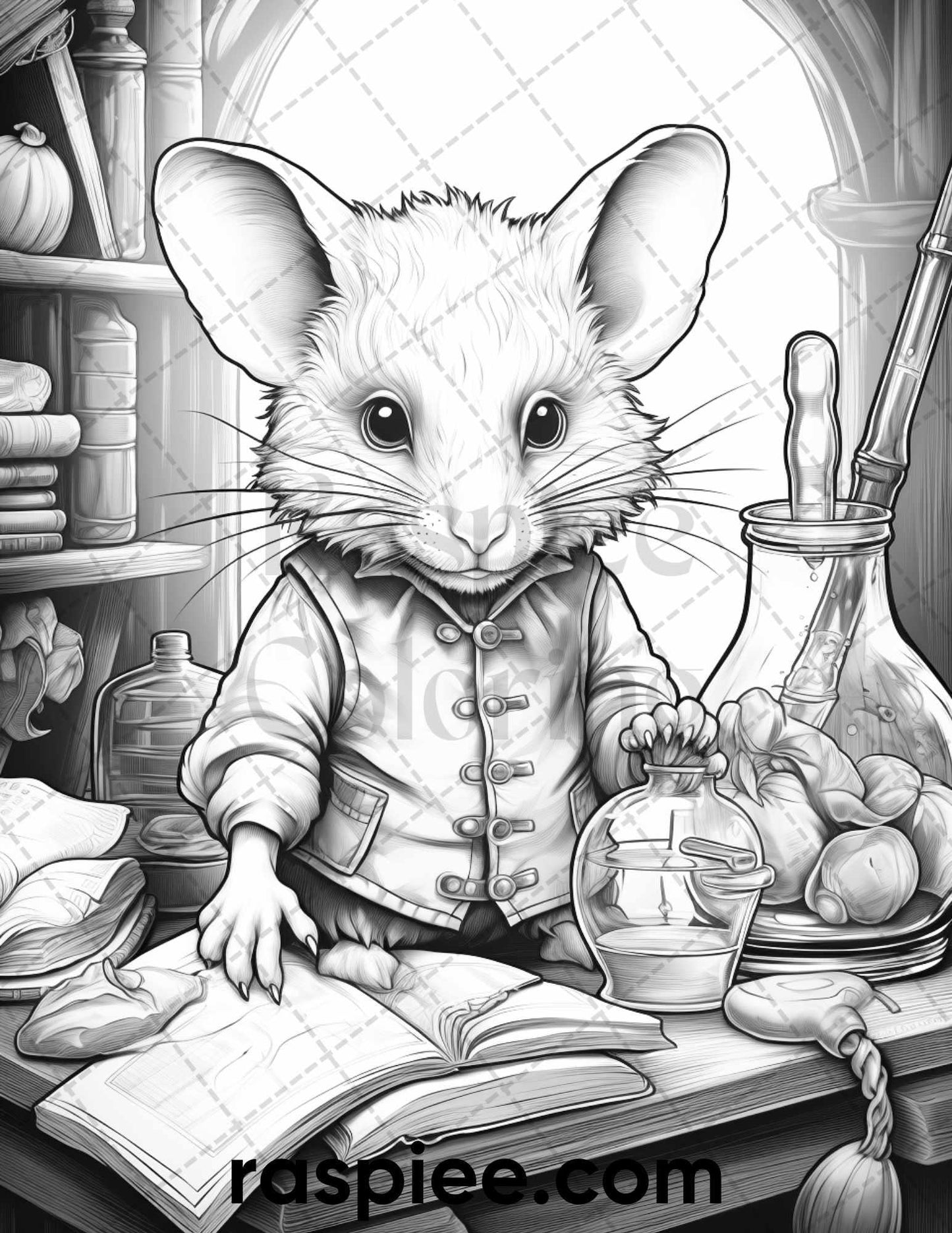 50 Enchanting Fairytale Mice Grayscale Coloring Pages Printable for Adults, PDF File Instant Download