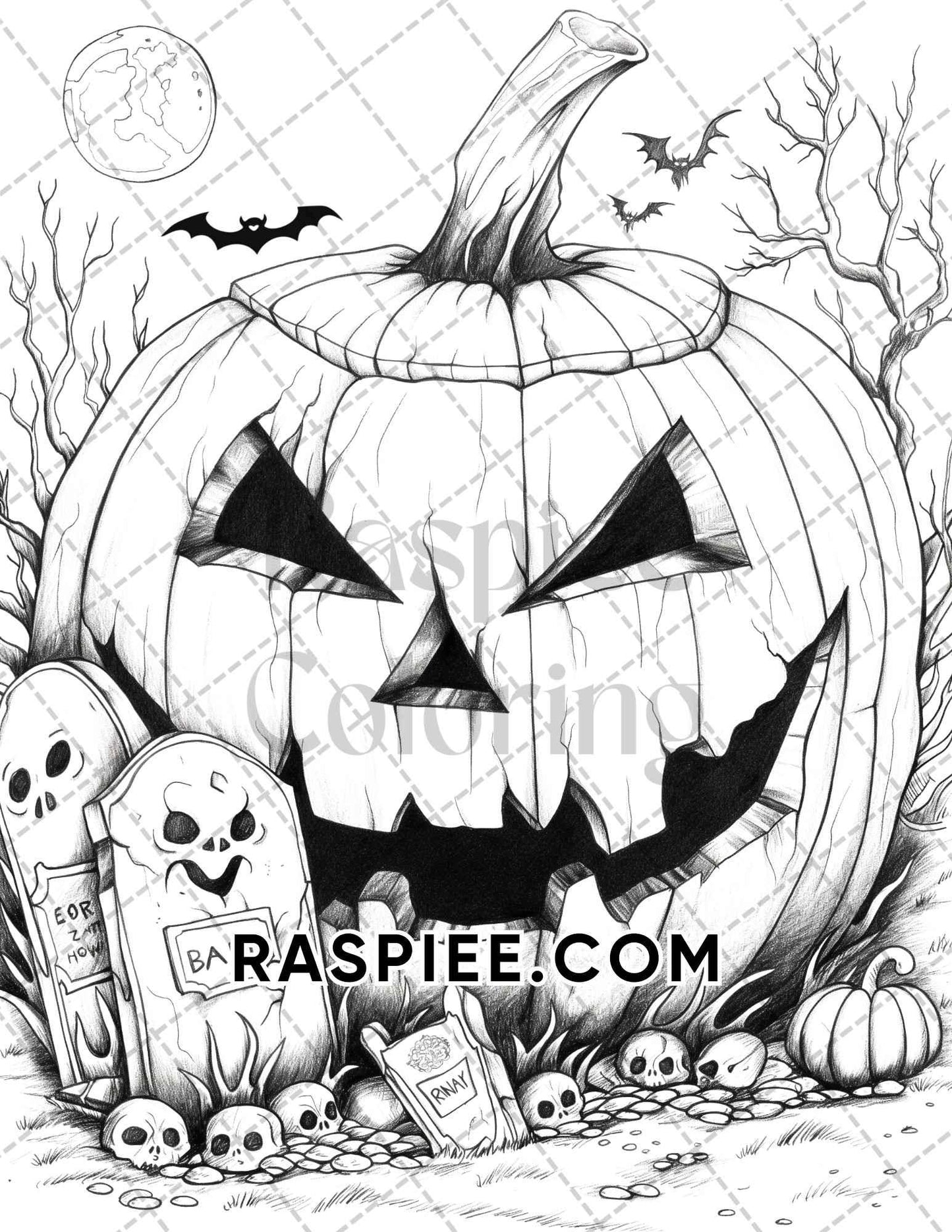 Spooky Pumpkin Halloween Adult Coloring Pages Printable PDF Instant Download
