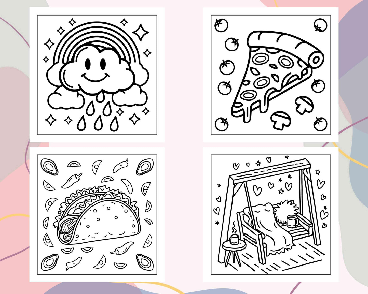 90 Bold and Easy Stress Relief Coloring Pages Printable PDF Instant Download