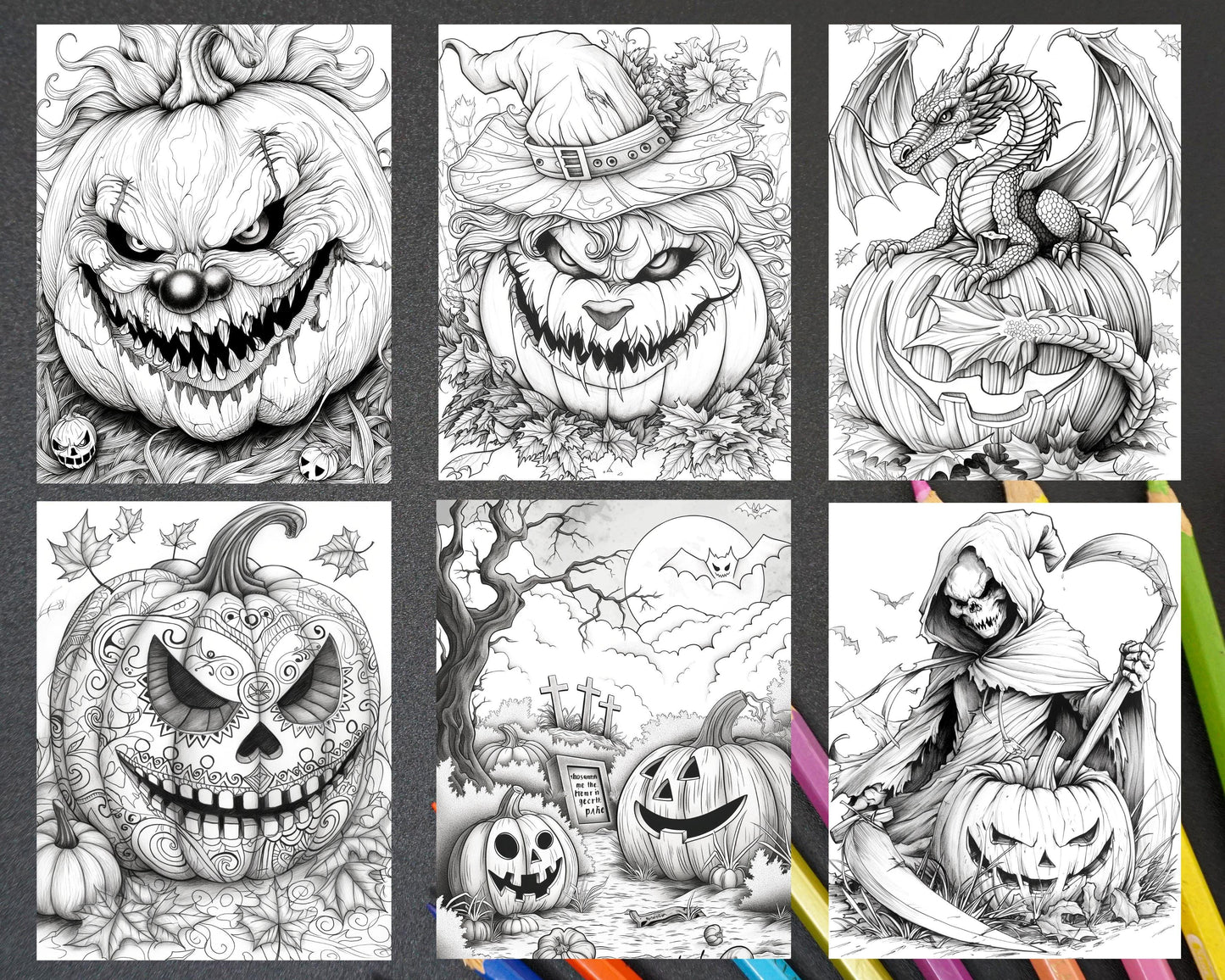Spooky Pumpkin Halloween Adult Coloring Pages Printable PDF Instant Download