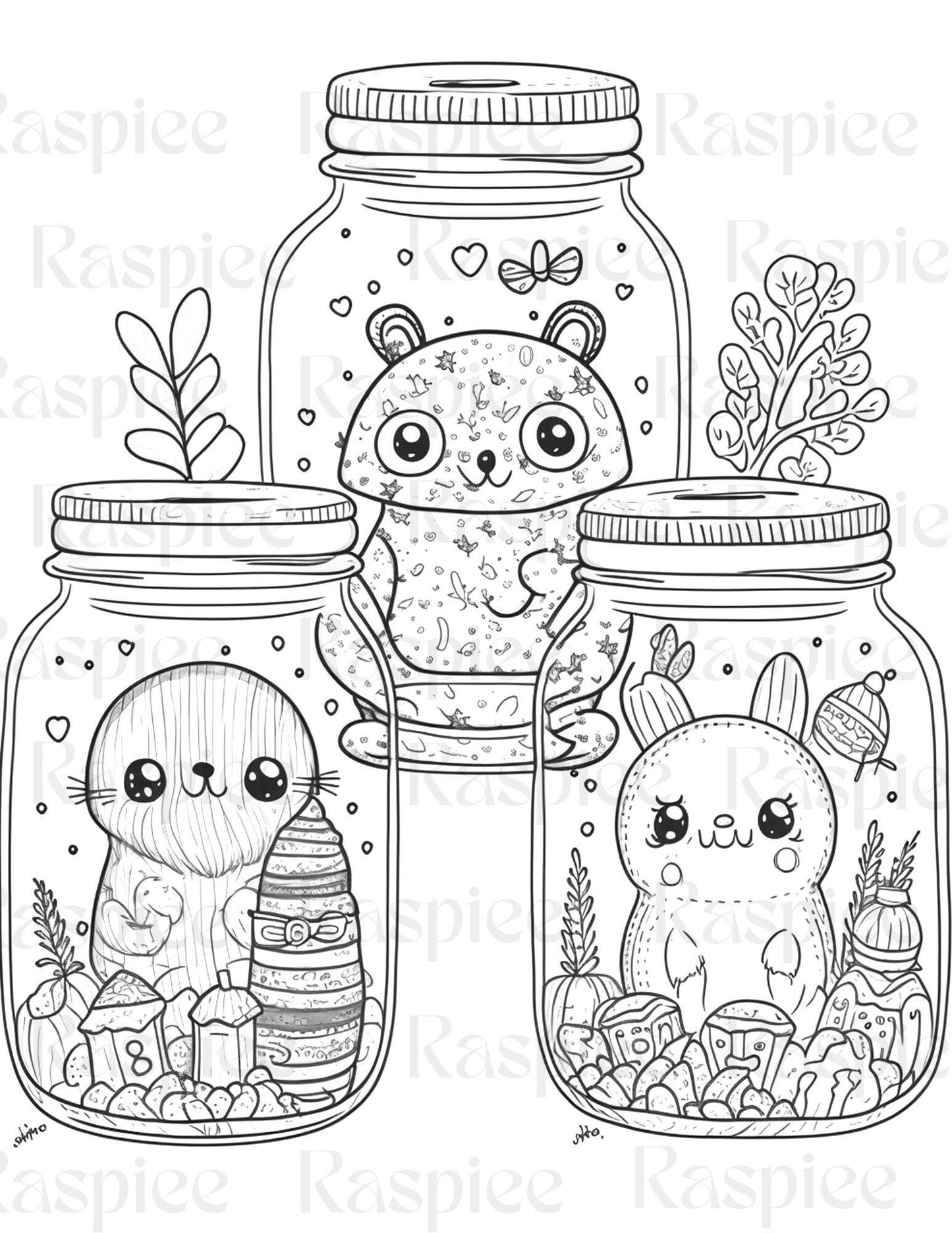 100 Animal in Jar Coloring Pages, Printable Coloring Pages for Kids and Adults, Printable PDF File Instant Download