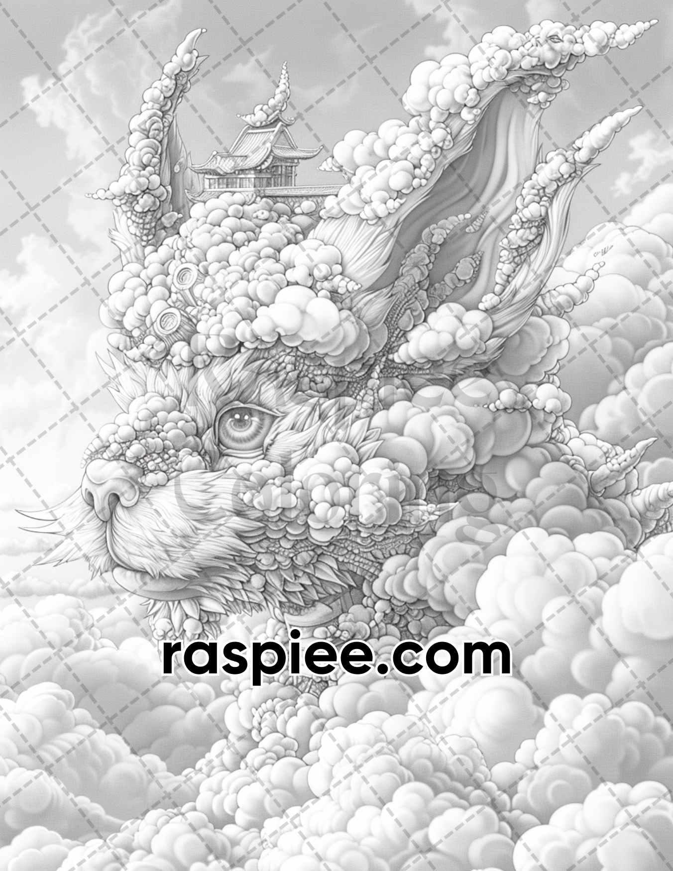 80 Fantasy Animal Cloud Grayscale Adult Coloring Pages, Printable PDF Instant Download