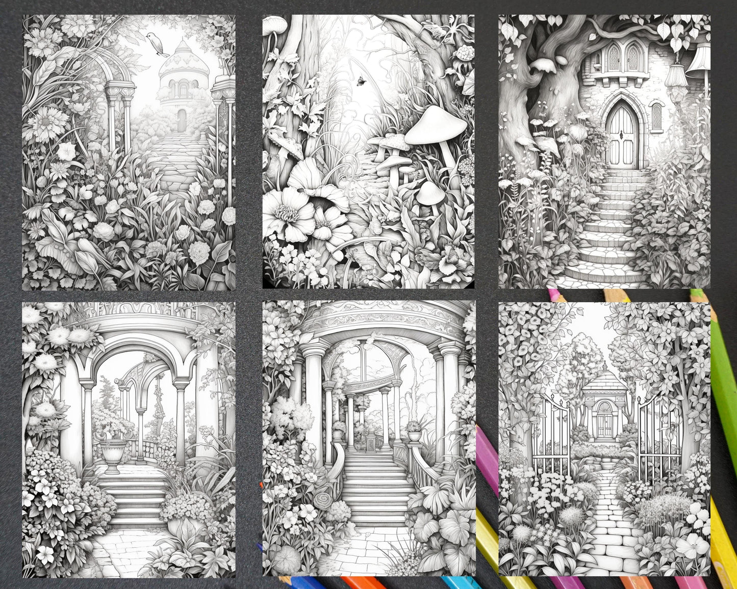 Secret Garden Coloring Pages Printable for Adults, Grayscale Coloring Page, PDF File Instant Download