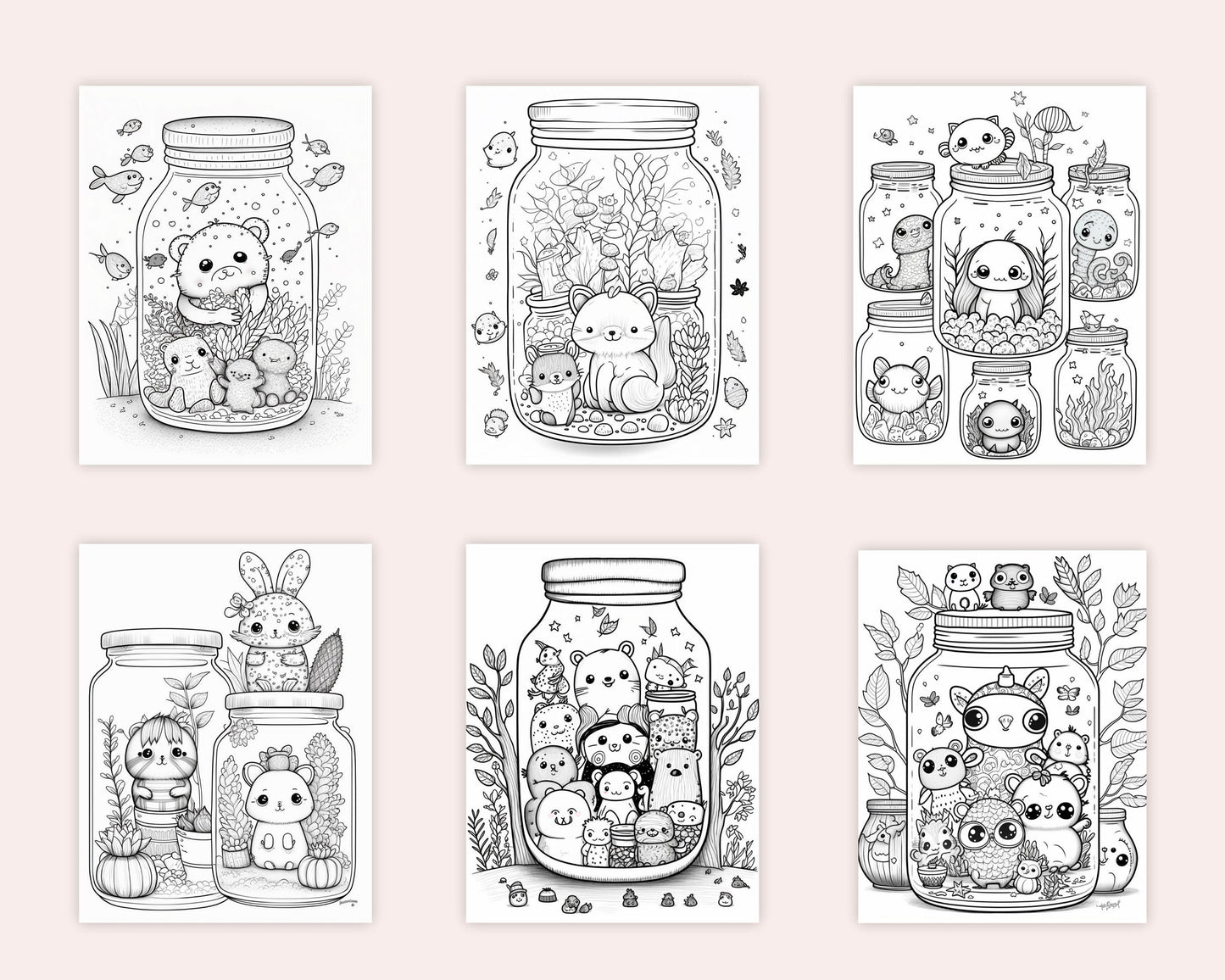 100 Animal in Jar Coloring Pages, Printable Coloring Pages for Kids and Adults, Printable PDF File Instant Download