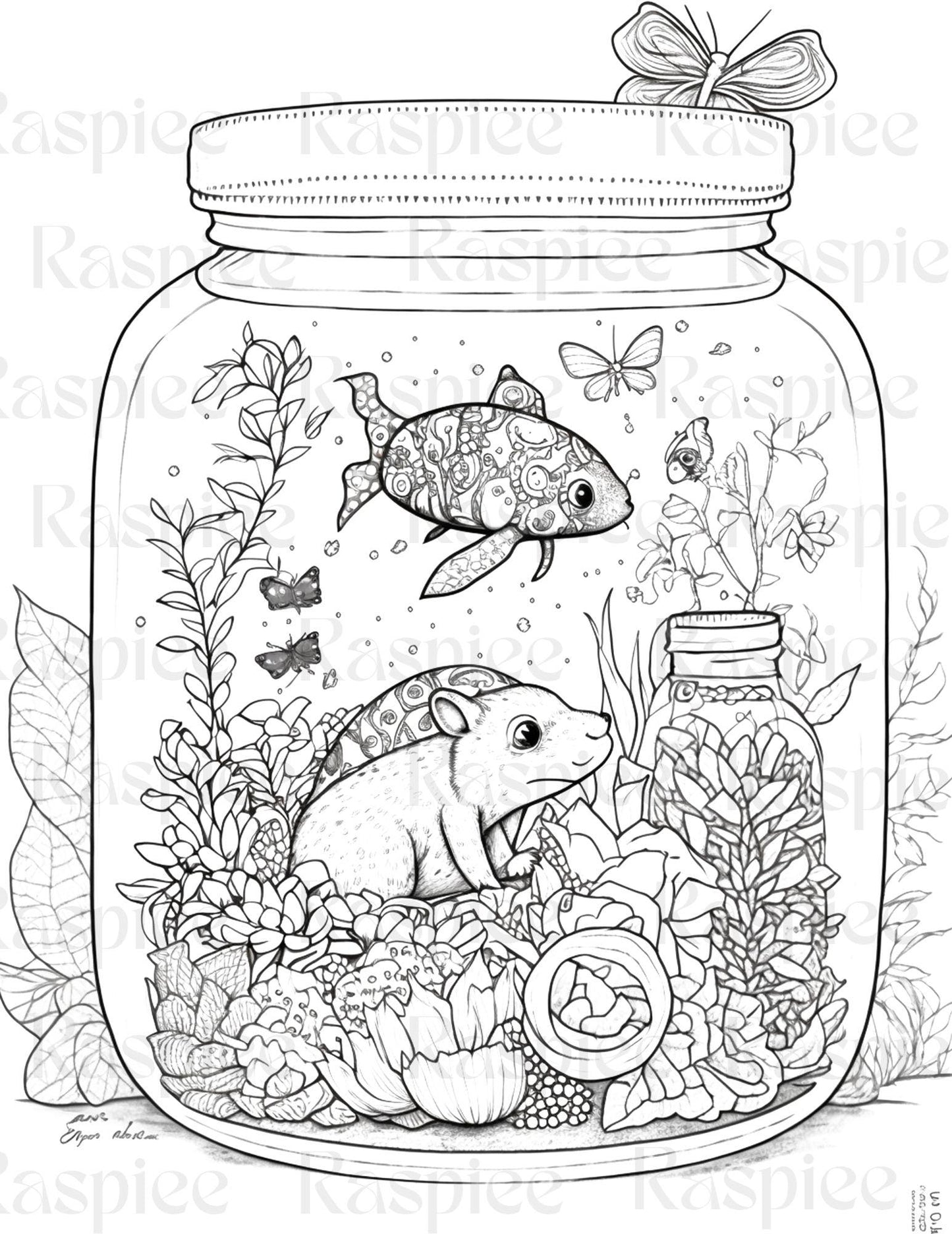 100 Animal in Jar Coloring Pages, Printable Coloring Pages for Kids and Adults, Printable PDF File Instant Download