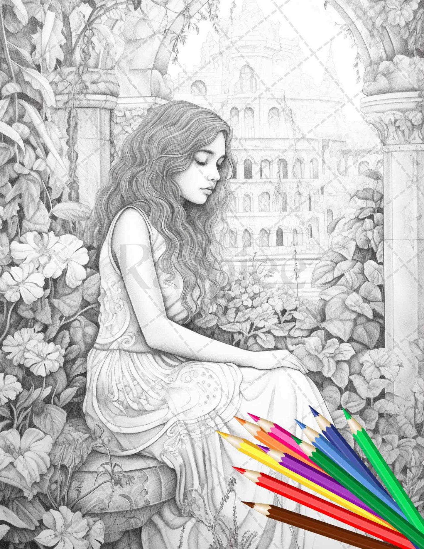Secret Garden Coloring Pages Printable for Adults, Grayscale Coloring Page, PDF File Instant Download