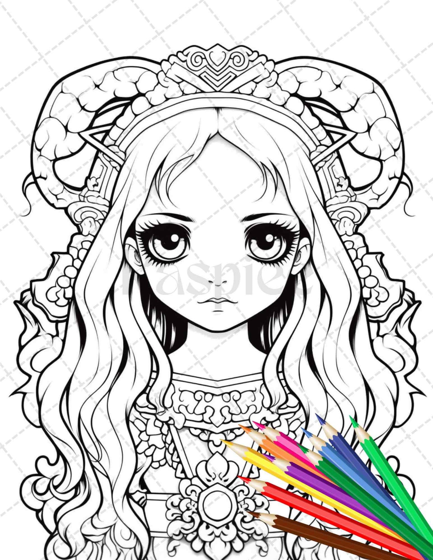 32 Creepy Kawaii Pastel Goth Coloring Pages Printable for Adults, Grayscale Coloring Page, PDF File Instant Download