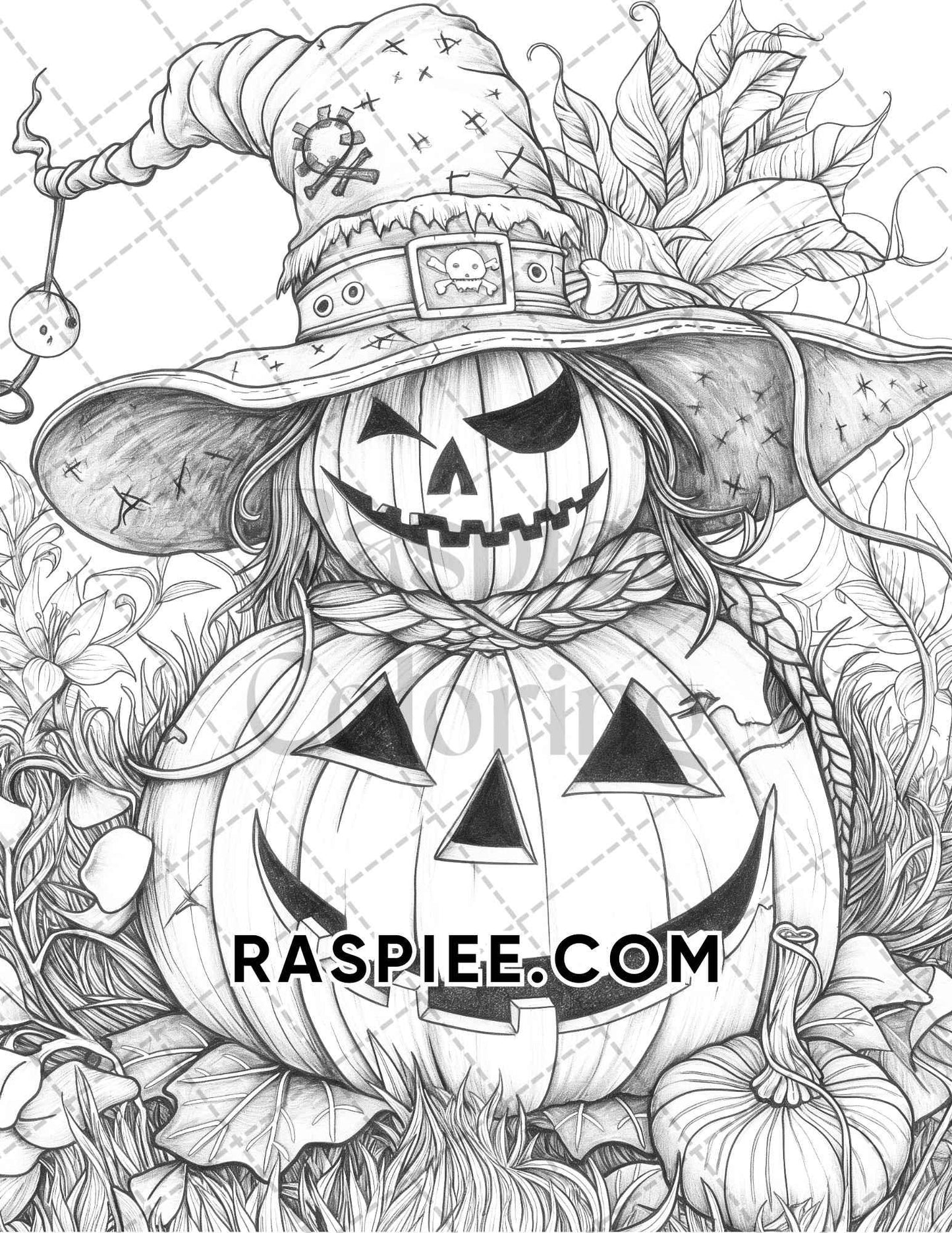 Spooky Pumpkin Halloween Adult Coloring Pages Printable PDF Instant Download