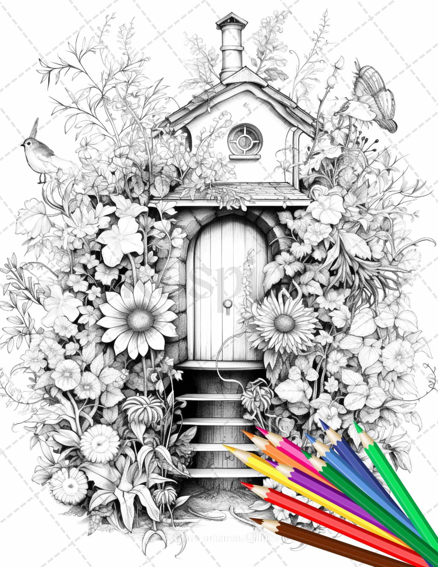 Secret Garden Coloring Pages Printable for Adults, Grayscale Coloring Page, PDF File Instant Download