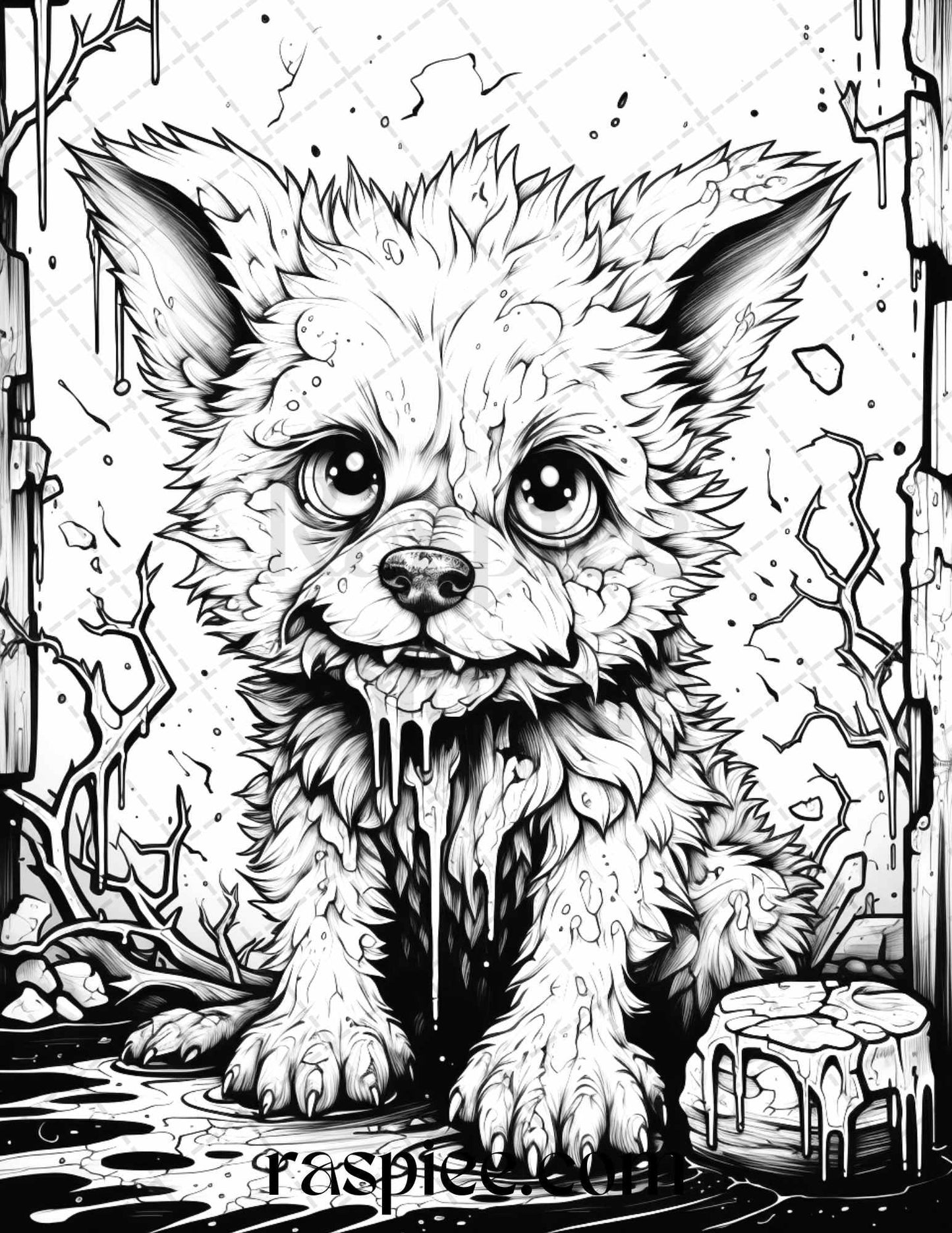 50 Halloween Scary Animals Grayscale Coloring Pages Printable for Adults, PDF File Instant Download
