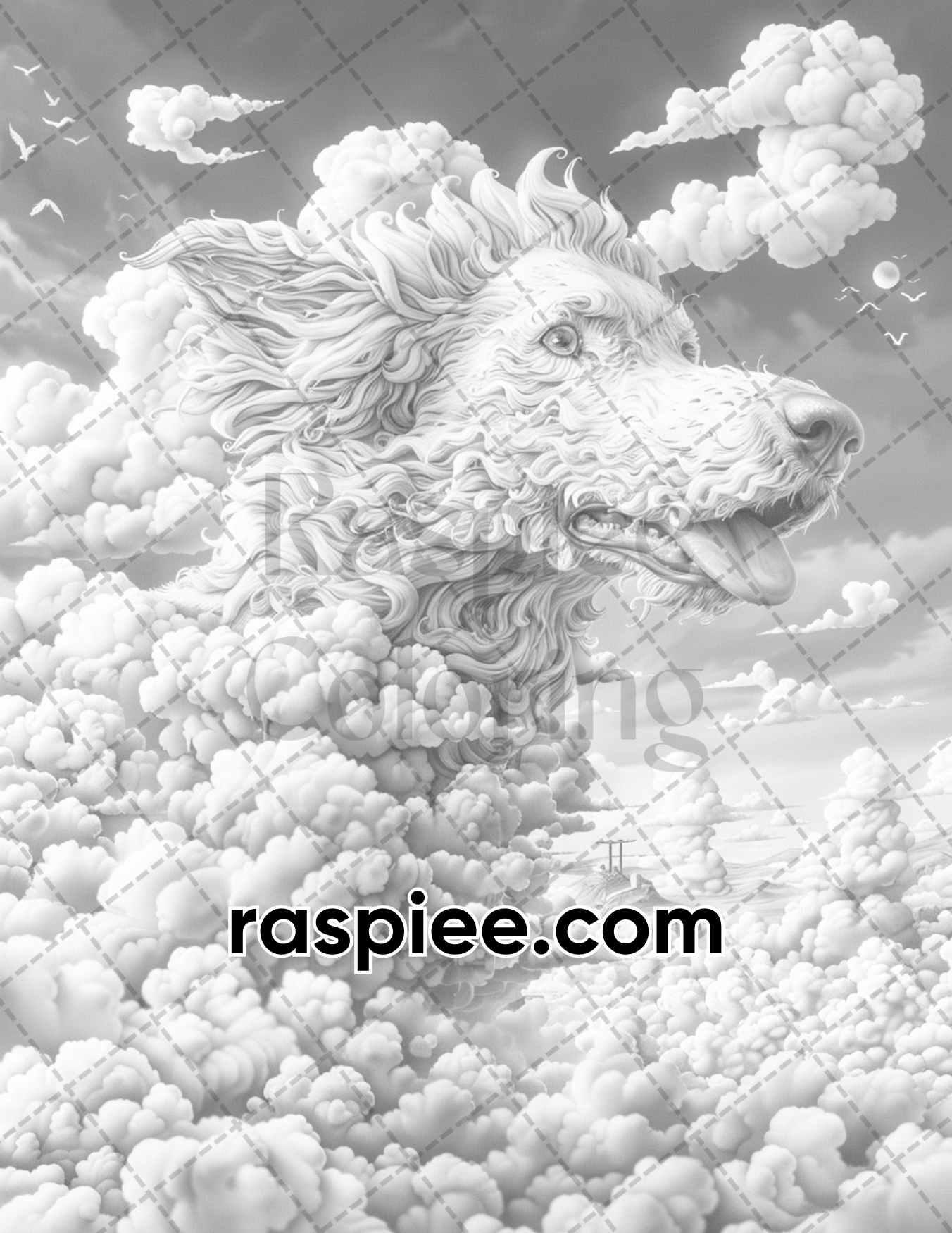 80 Fantasy Animal Cloud Grayscale Adult Coloring Pages, Printable PDF Instant Download