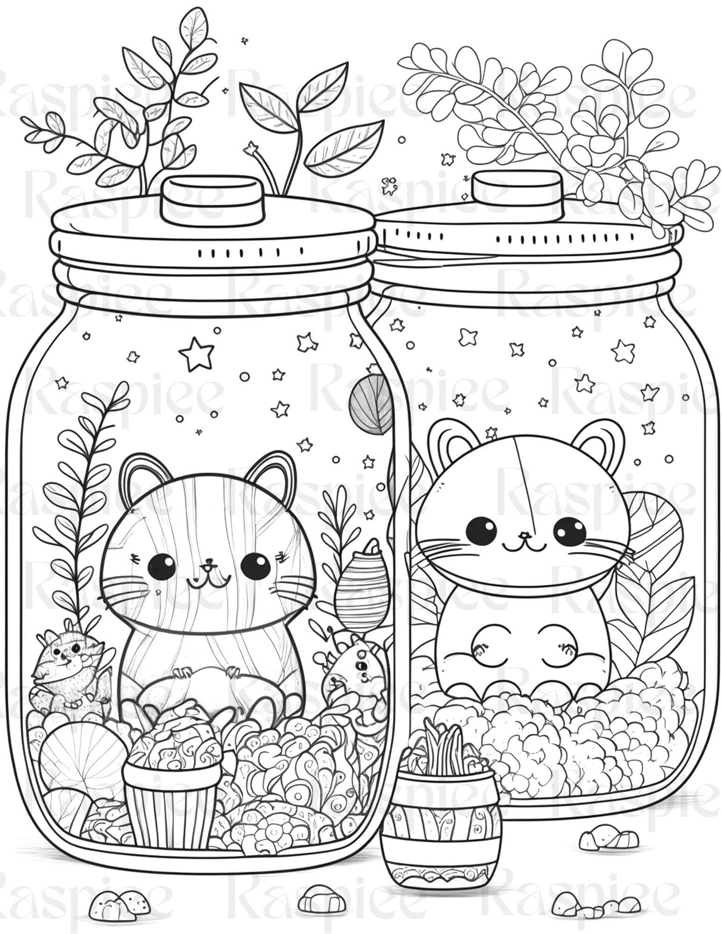 100 Animal in Jar Coloring Pages, Printable Coloring Pages for Kids and Adults, Printable PDF File Instant Download