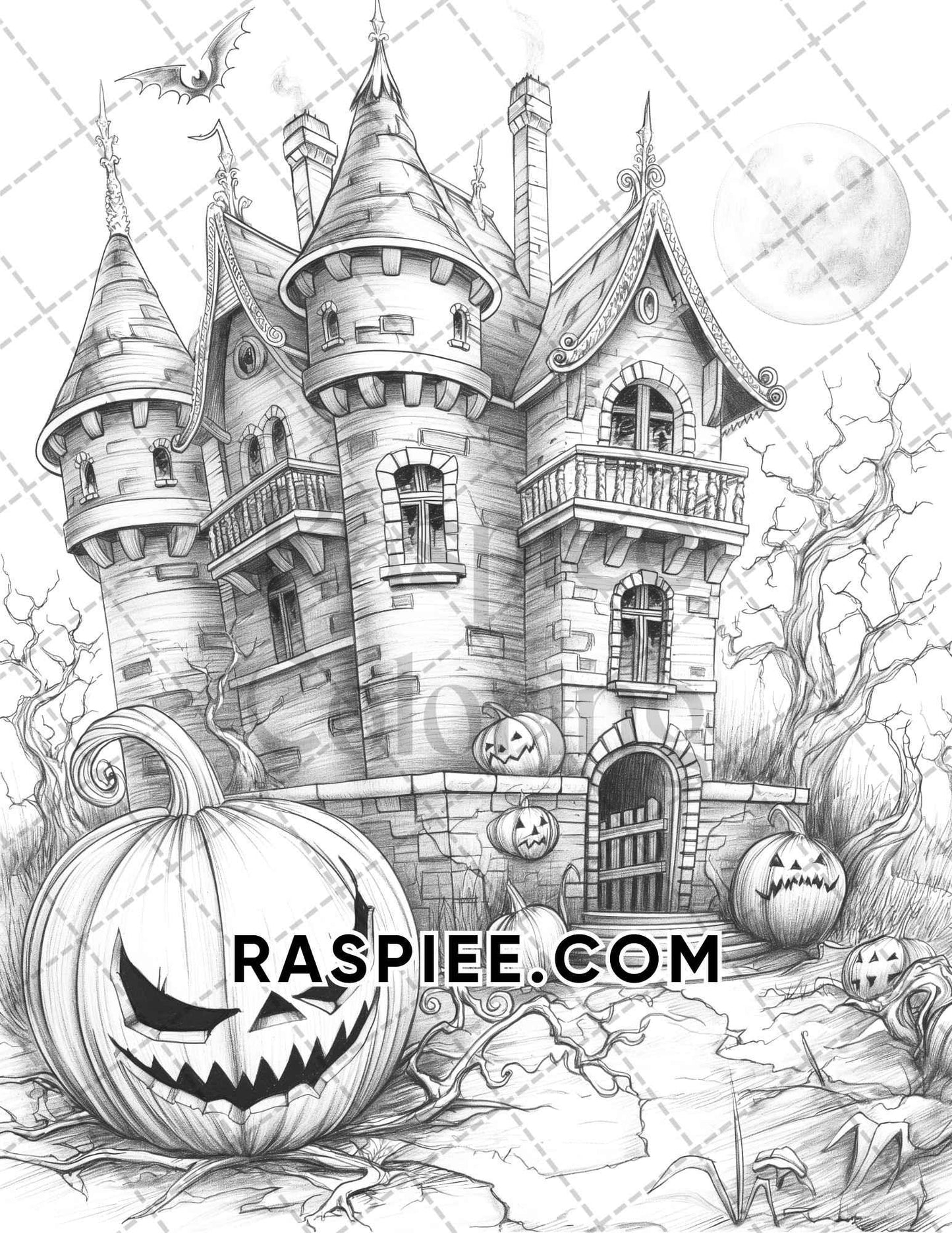 Spooky Pumpkin Halloween Adult Coloring Pages Printable PDF Instant Download