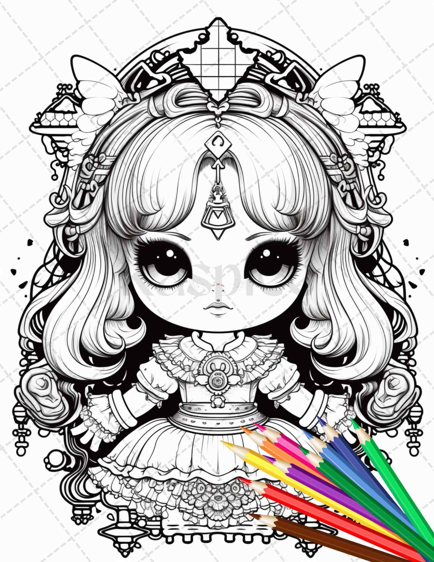 32 Creepy Kawaii Pastel Goth Coloring Pages Printable for Adults, Grayscale Coloring Page, PDF File Instant Download