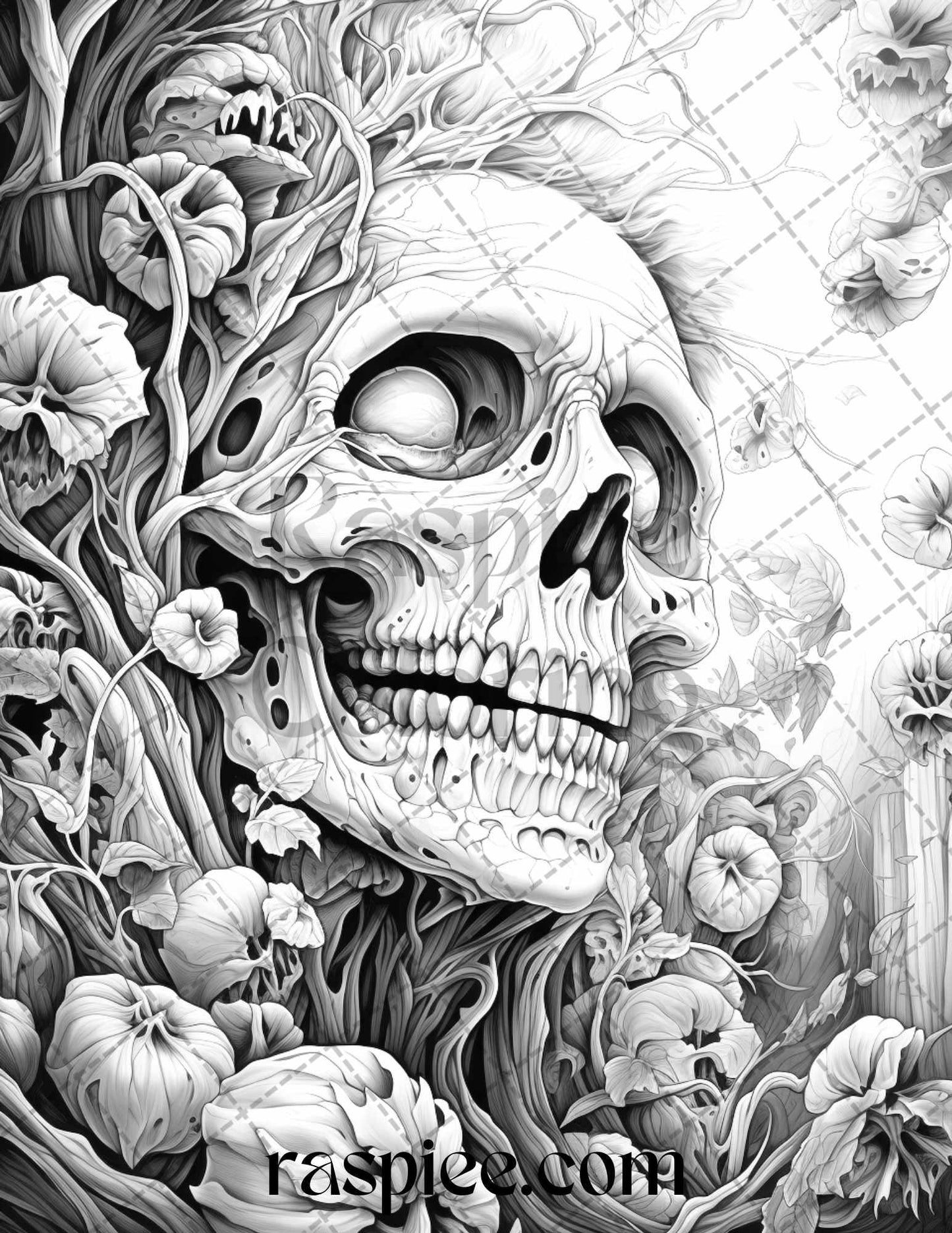 60 Halloween Nightmare Grayscale Coloring Pages Printable for Adults, PDF File Instant Download