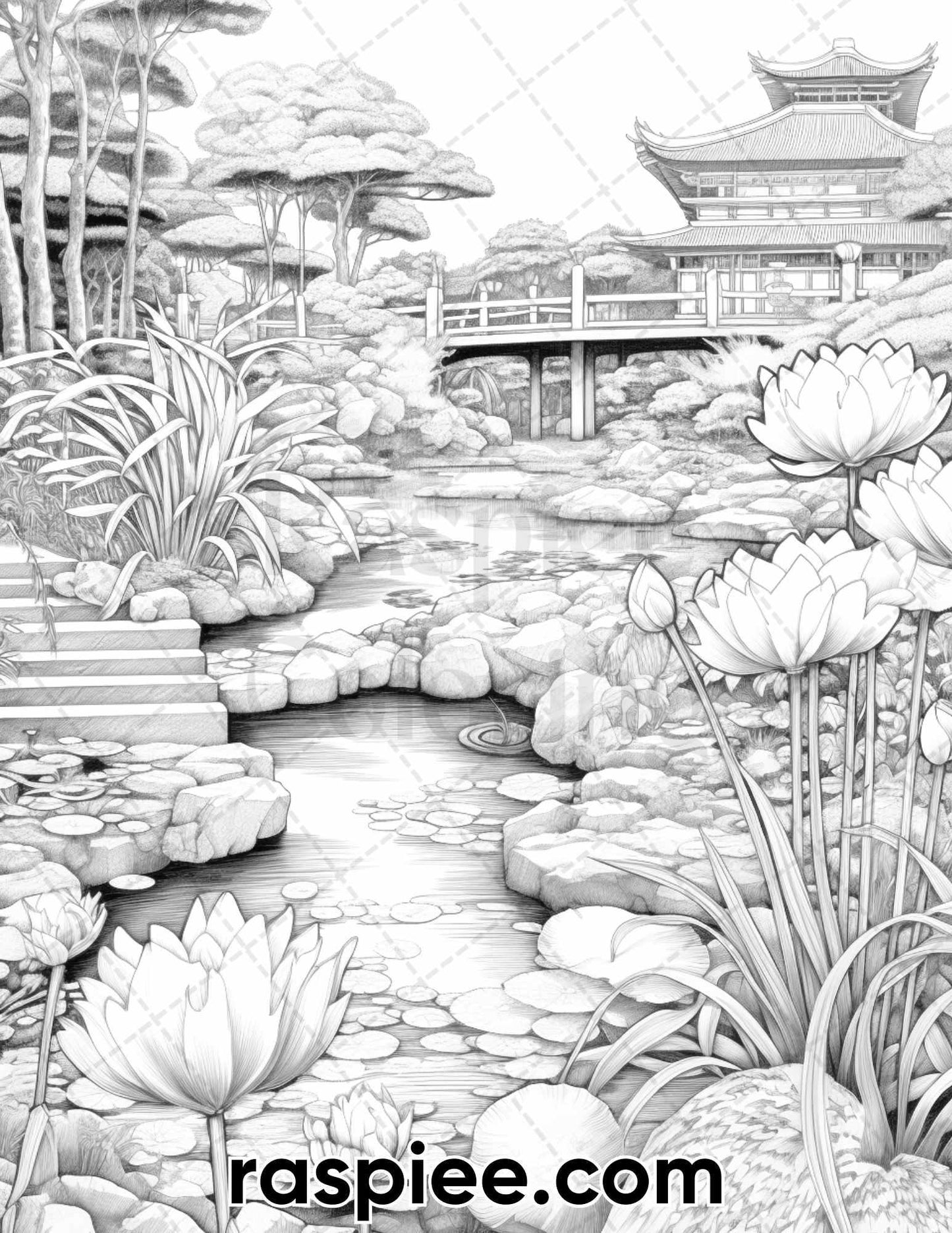 60 Zen Garden Flowers Grayscale Coloring Pages for Adults, Printable PDF Instant Download